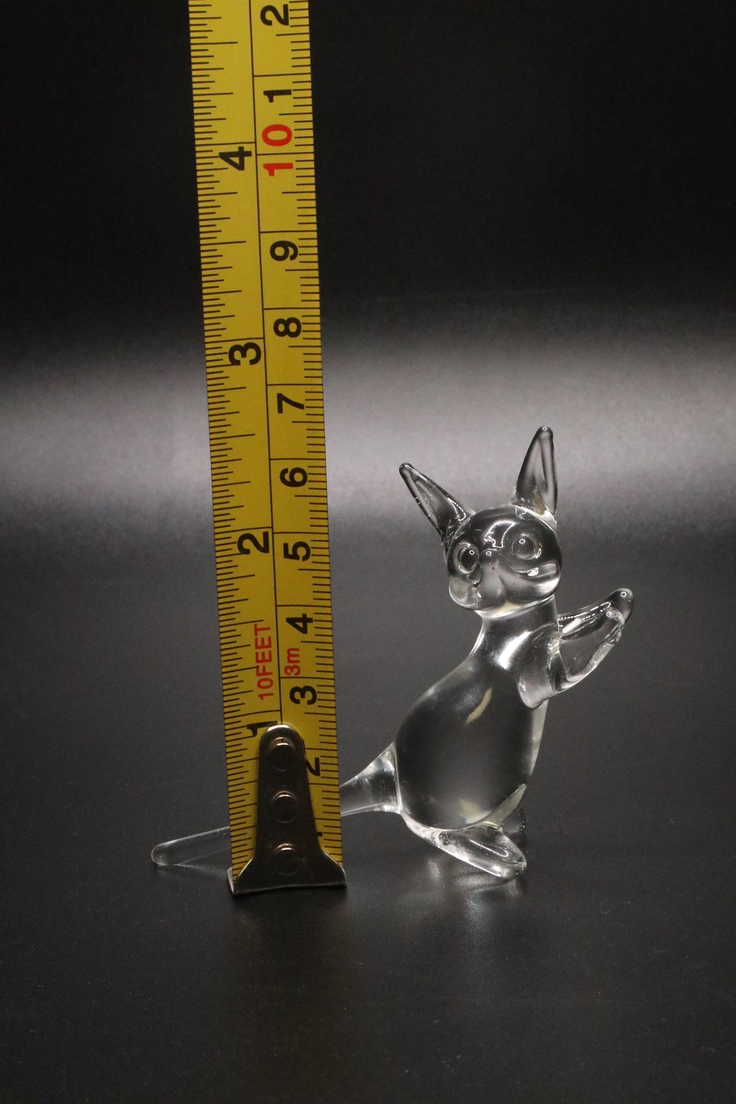 VINTAGE HAND BLOWN CLEAR GLASS CAT