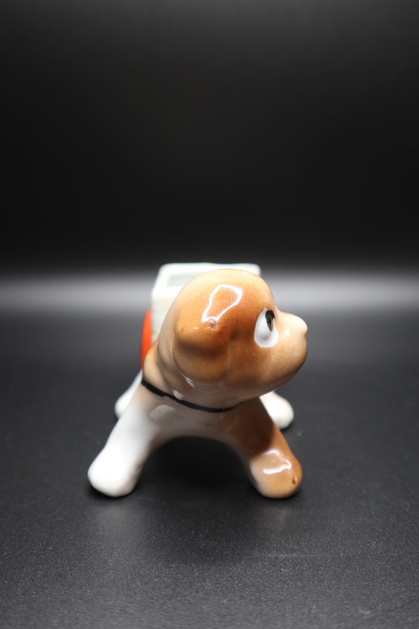 VINTAGE CERAMIC PIN CUSHION DOG PULLING CART