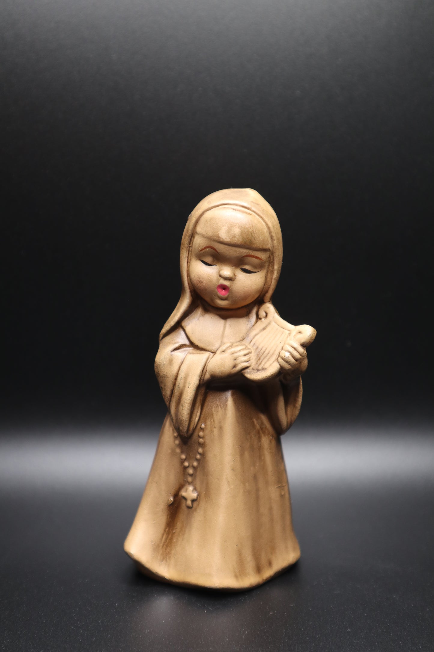 VINTAGE CHALKWARE GOLD NUN WITH HARP BY COMMODORE