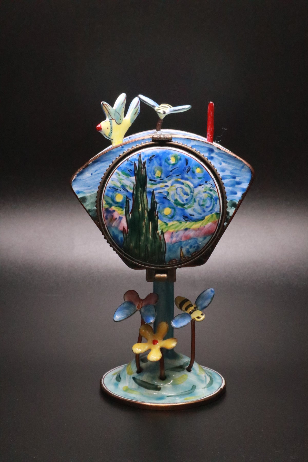 KELVIN CHEN NO 28 ENAMEL ON COPPER MINIATURE STAMP DISPENSER "STARRY NIGHT"