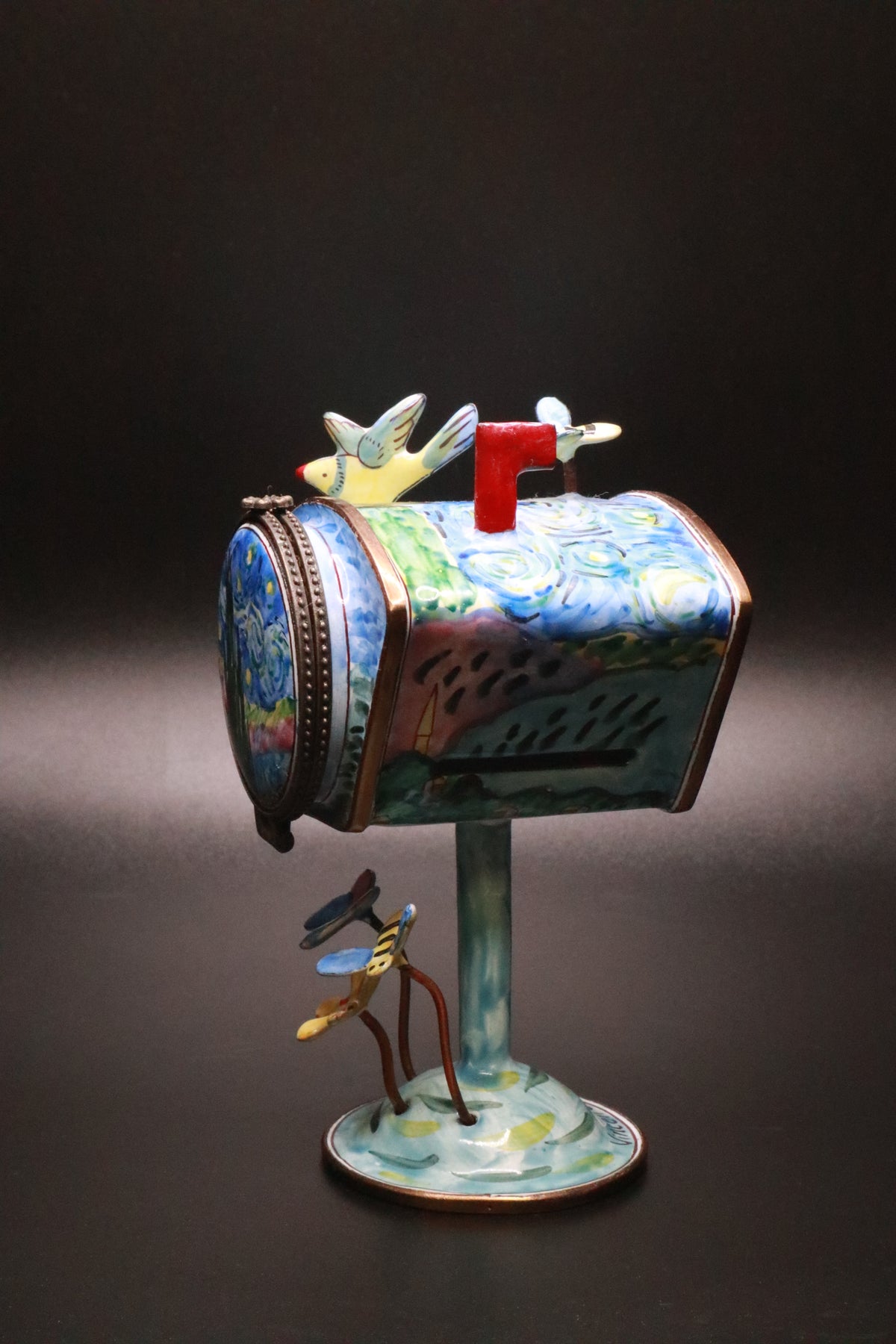 KELVIN CHEN NO 28 ENAMEL ON COPPER MINIATURE STAMP DISPENSER "STARRY NIGHT"