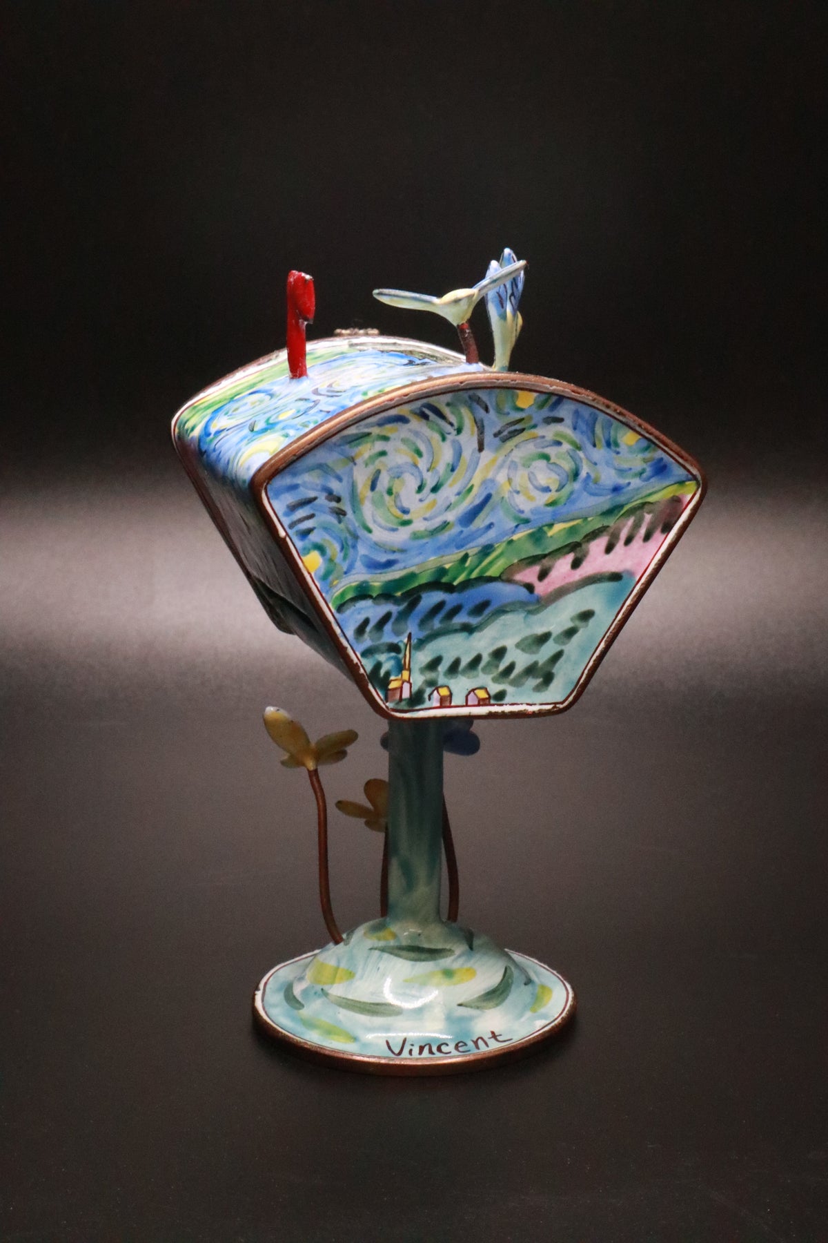 KELVIN CHEN NO 28 ENAMEL ON COPPER MINIATURE STAMP DISPENSER "STARRY NIGHT"