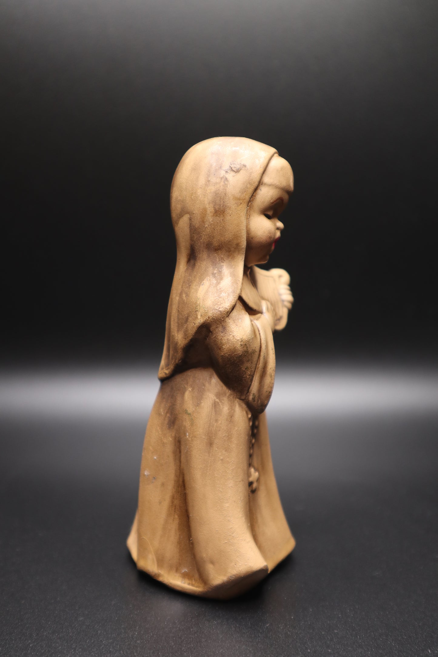 VINTAGE CHALKWARE GOLD NUN WITH HARP BY COMMODORE