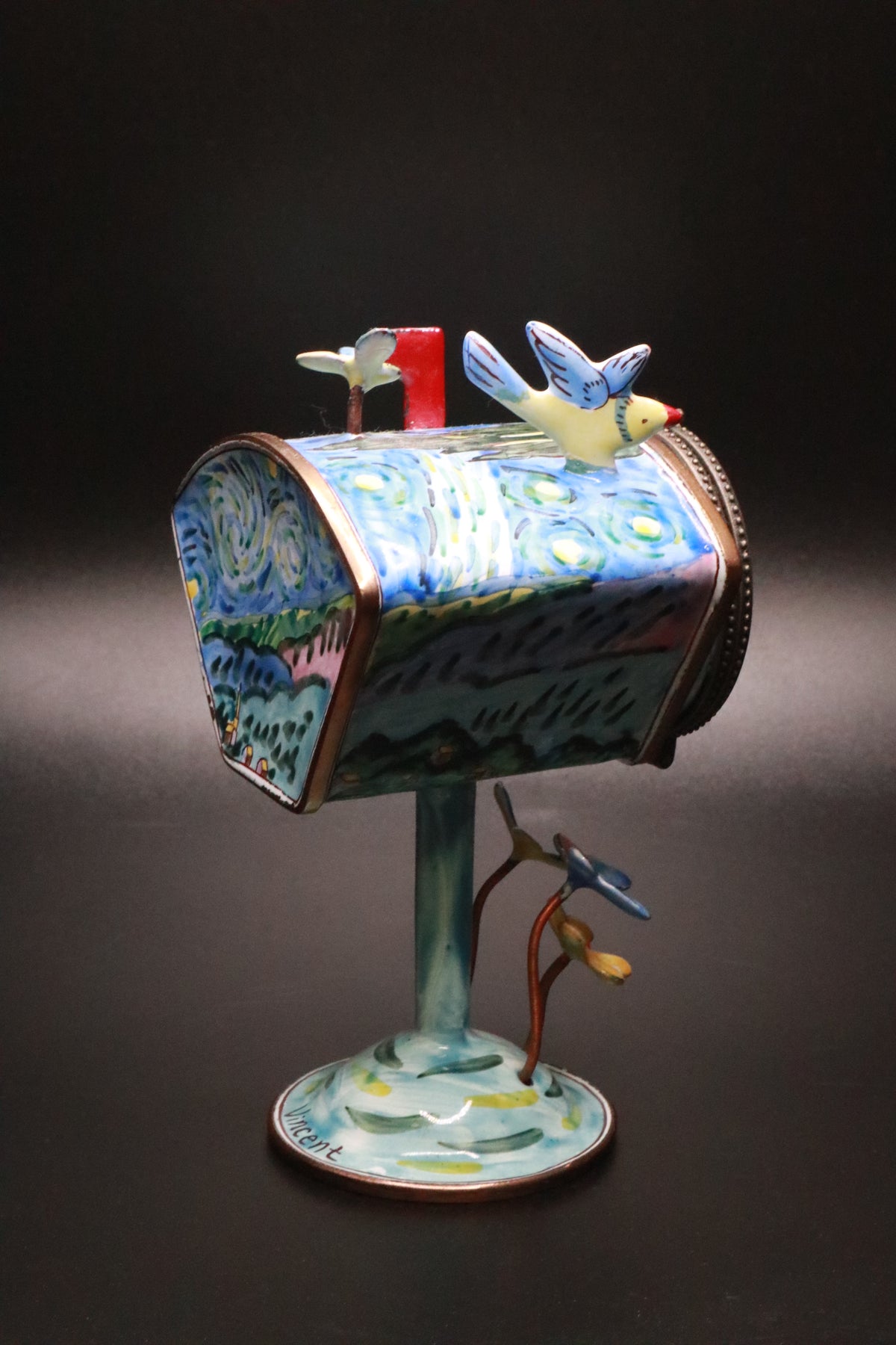 KELVIN CHEN NO 28 ENAMEL ON COPPER MINIATURE STAMP DISPENSER "STARRY NIGHT"