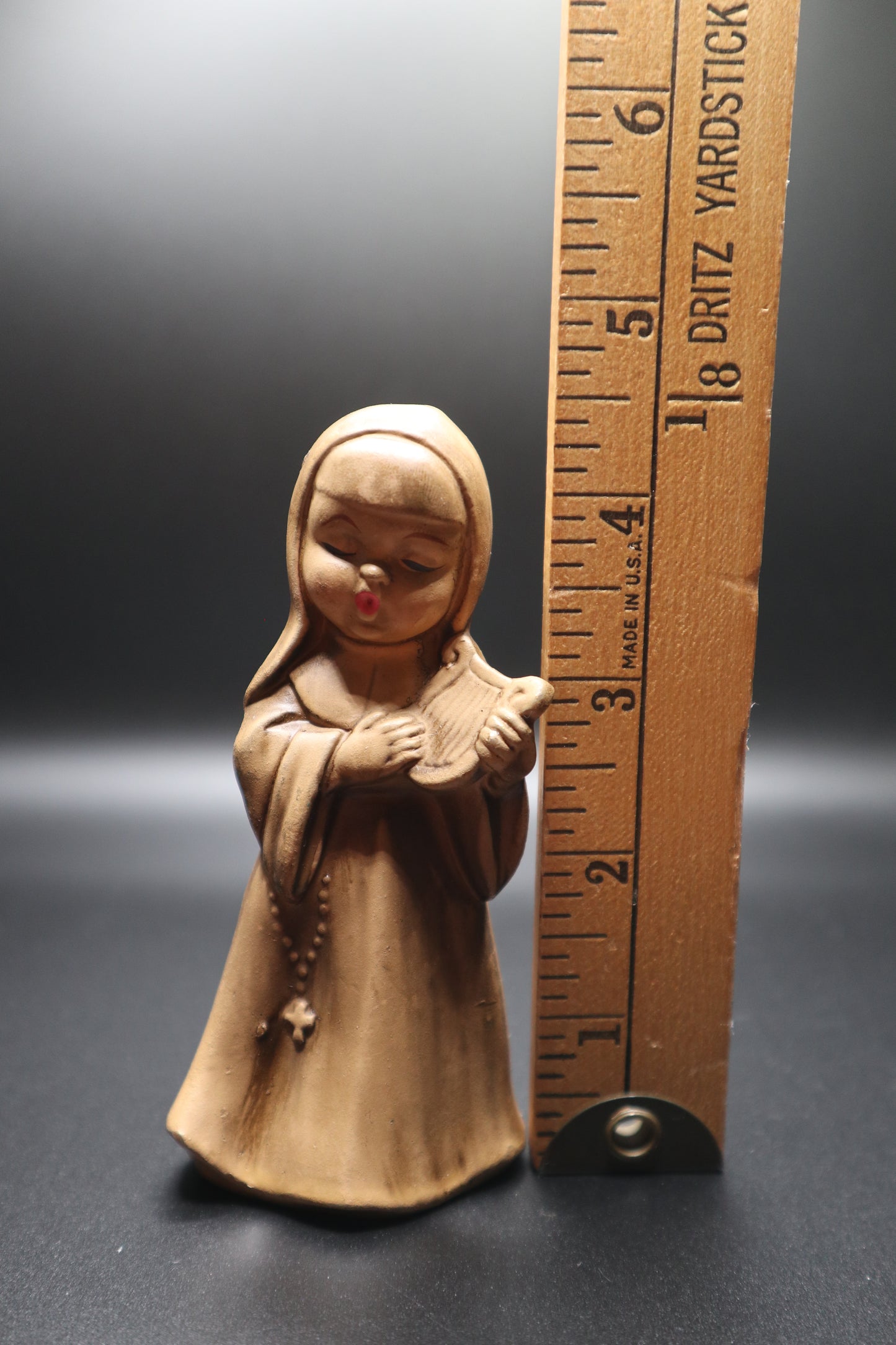 VINTAGE CHALKWARE GOLD NUN WITH HARP BY COMMODORE