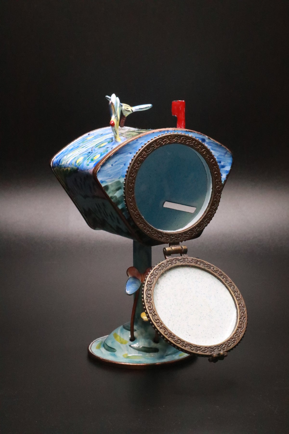 KELVIN CHEN NO 28 ENAMEL ON COPPER MINIATURE STAMP DISPENSER "STARRY NIGHT"