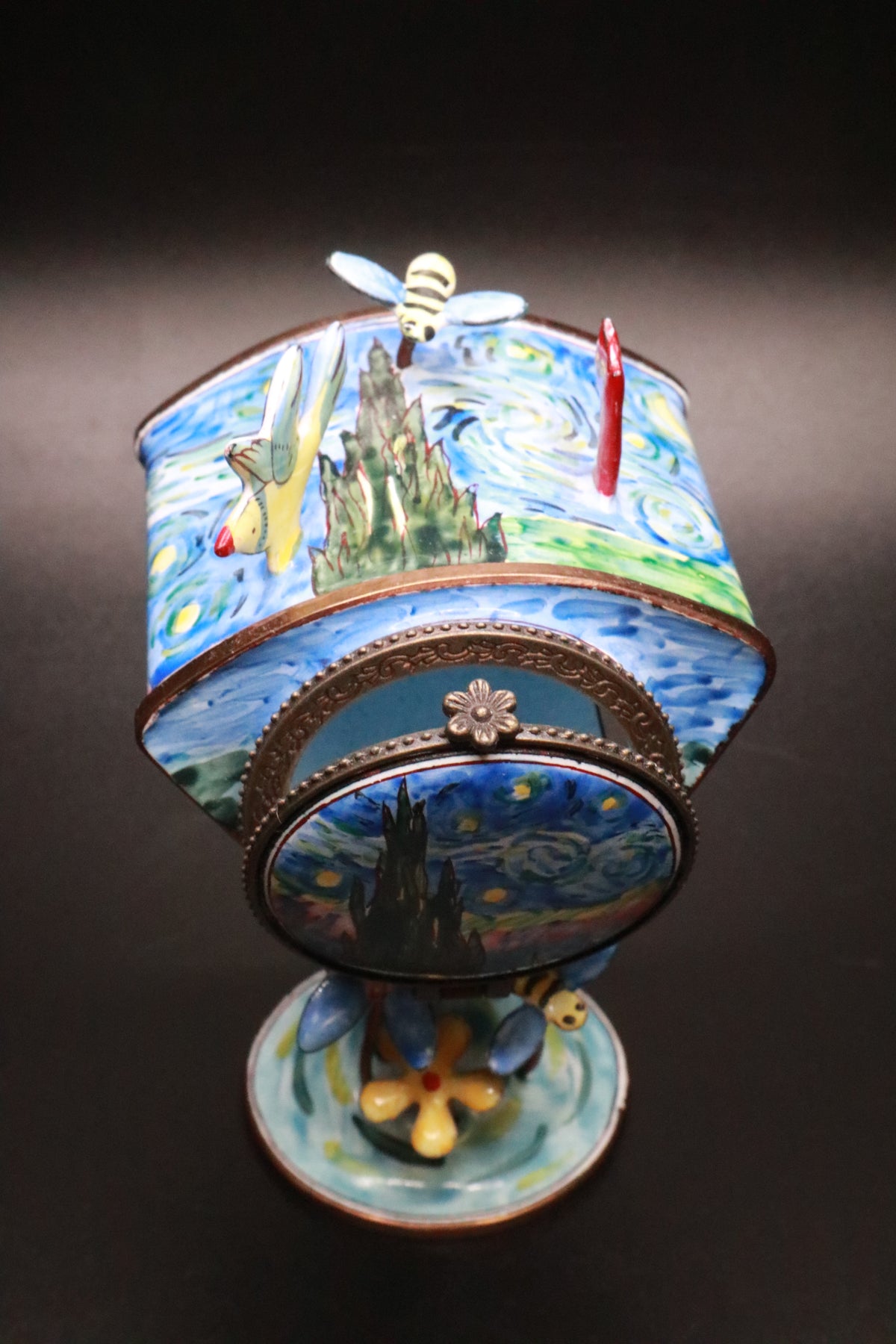KELVIN CHEN NO 28 ENAMEL ON COPPER MINIATURE STAMP DISPENSER "STARRY NIGHT"