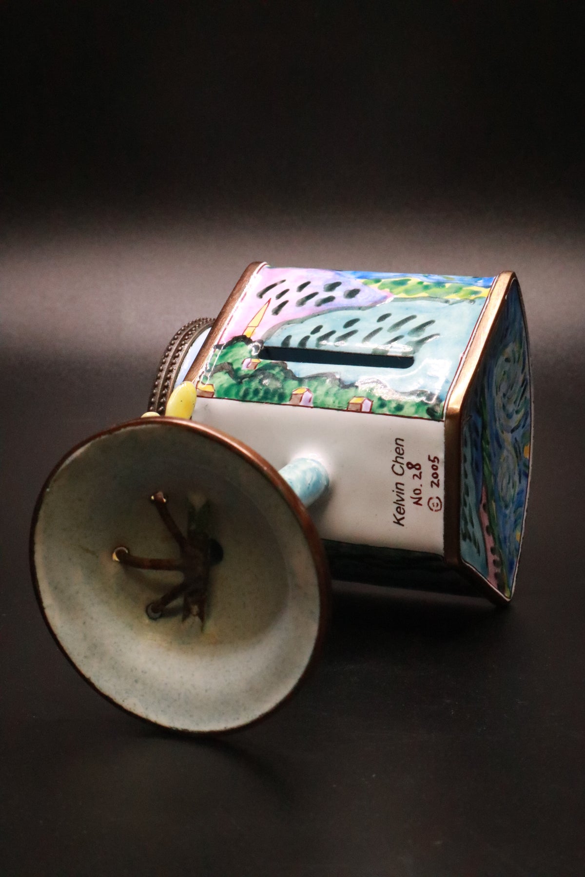 KELVIN CHEN NO 28 ENAMEL ON COPPER MINIATURE STAMP DISPENSER "STARRY NIGHT"