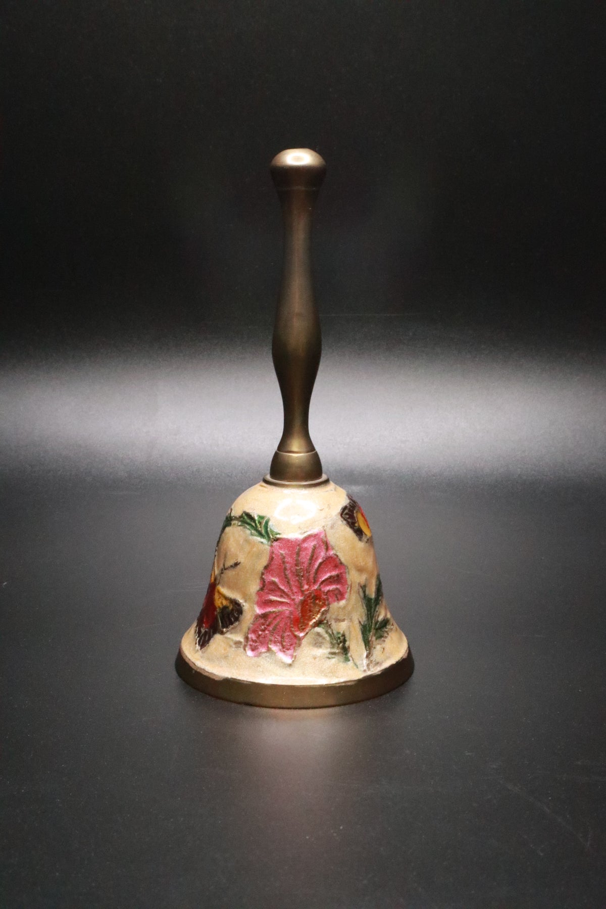VINTAGE BRASS CLOISONNE ENAMEL BUTTERFLY BELL