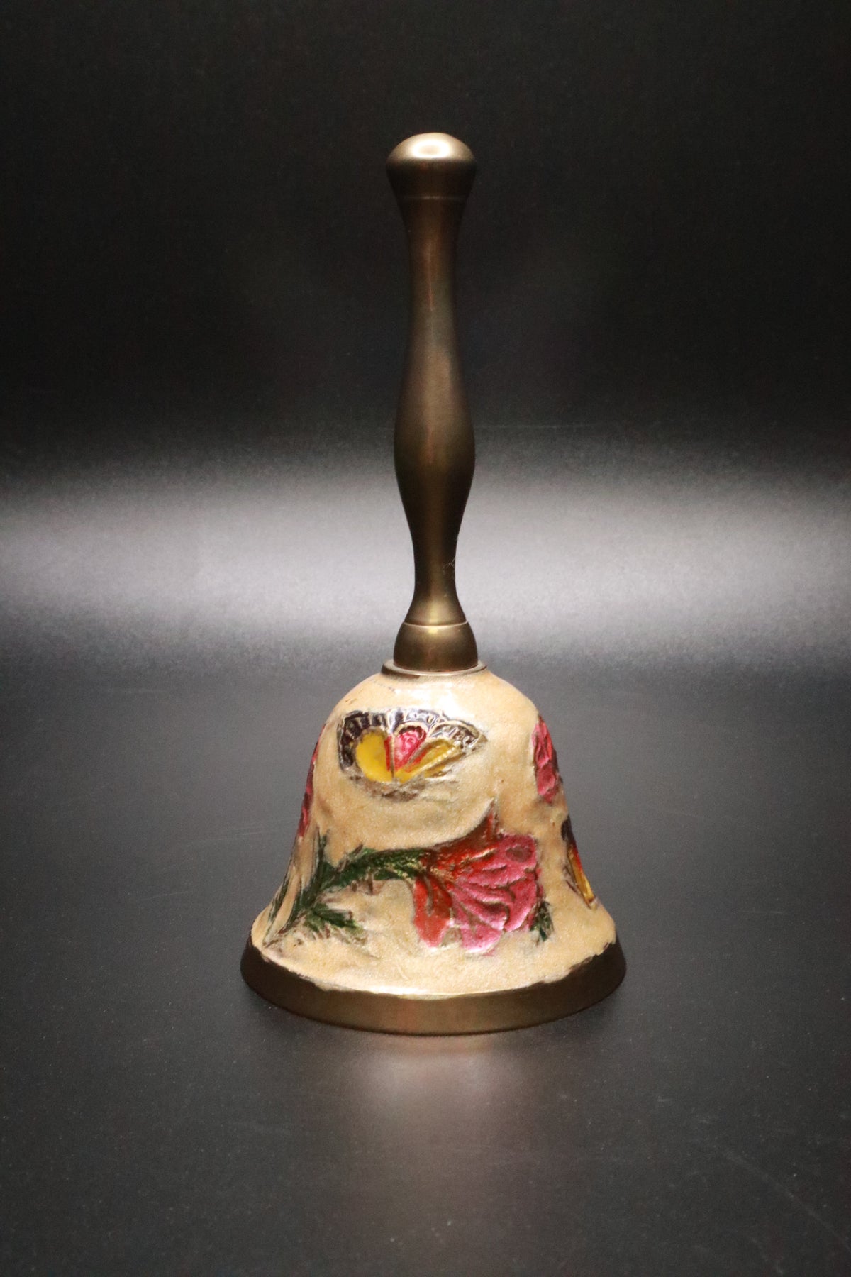 VINTAGE BRASS CLOISONNE ENAMEL BUTTERFLY BELL
