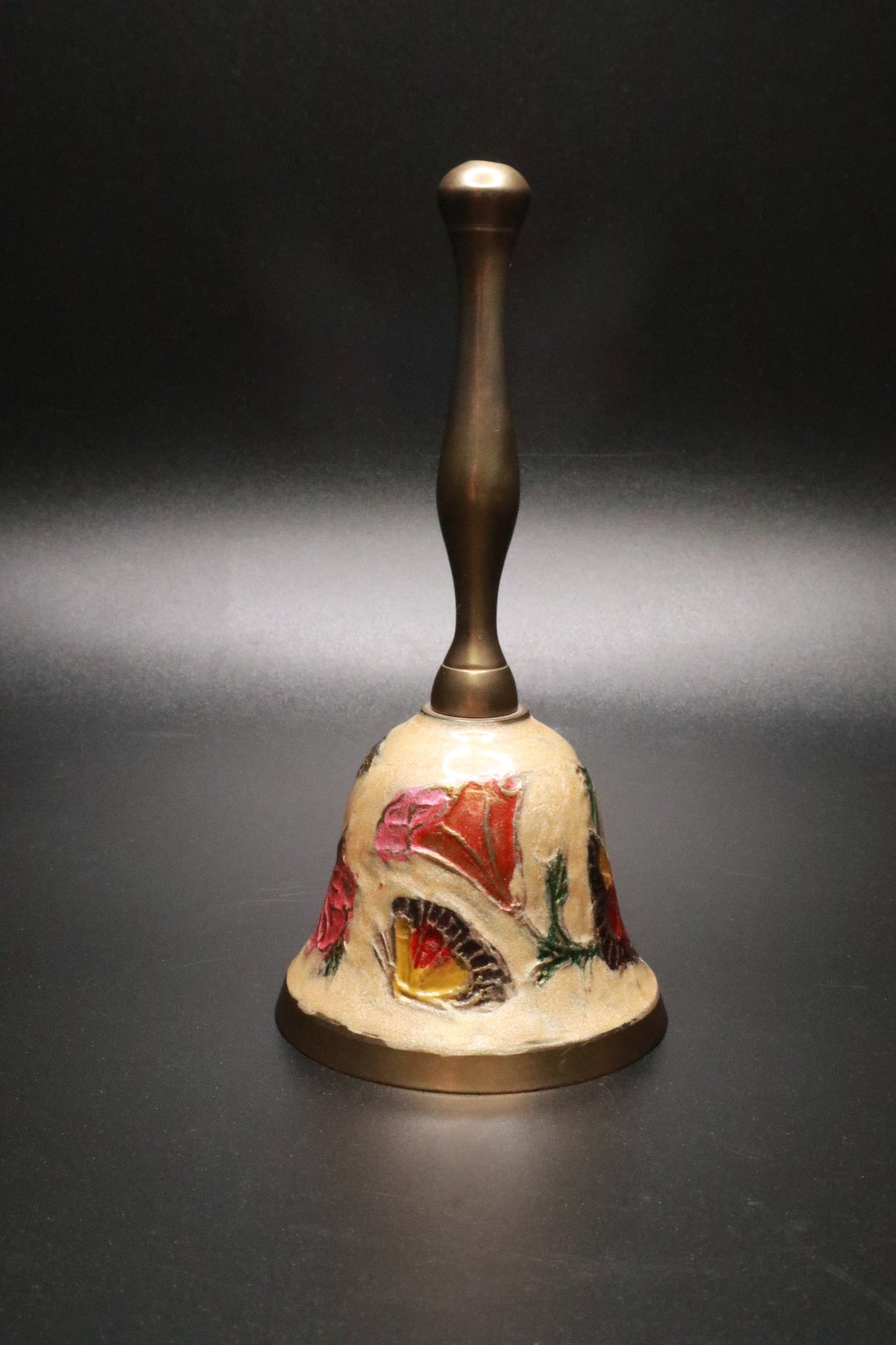 VINTAGE BRASS CLOISONNE ENAMEL BUTTERFLY BELL