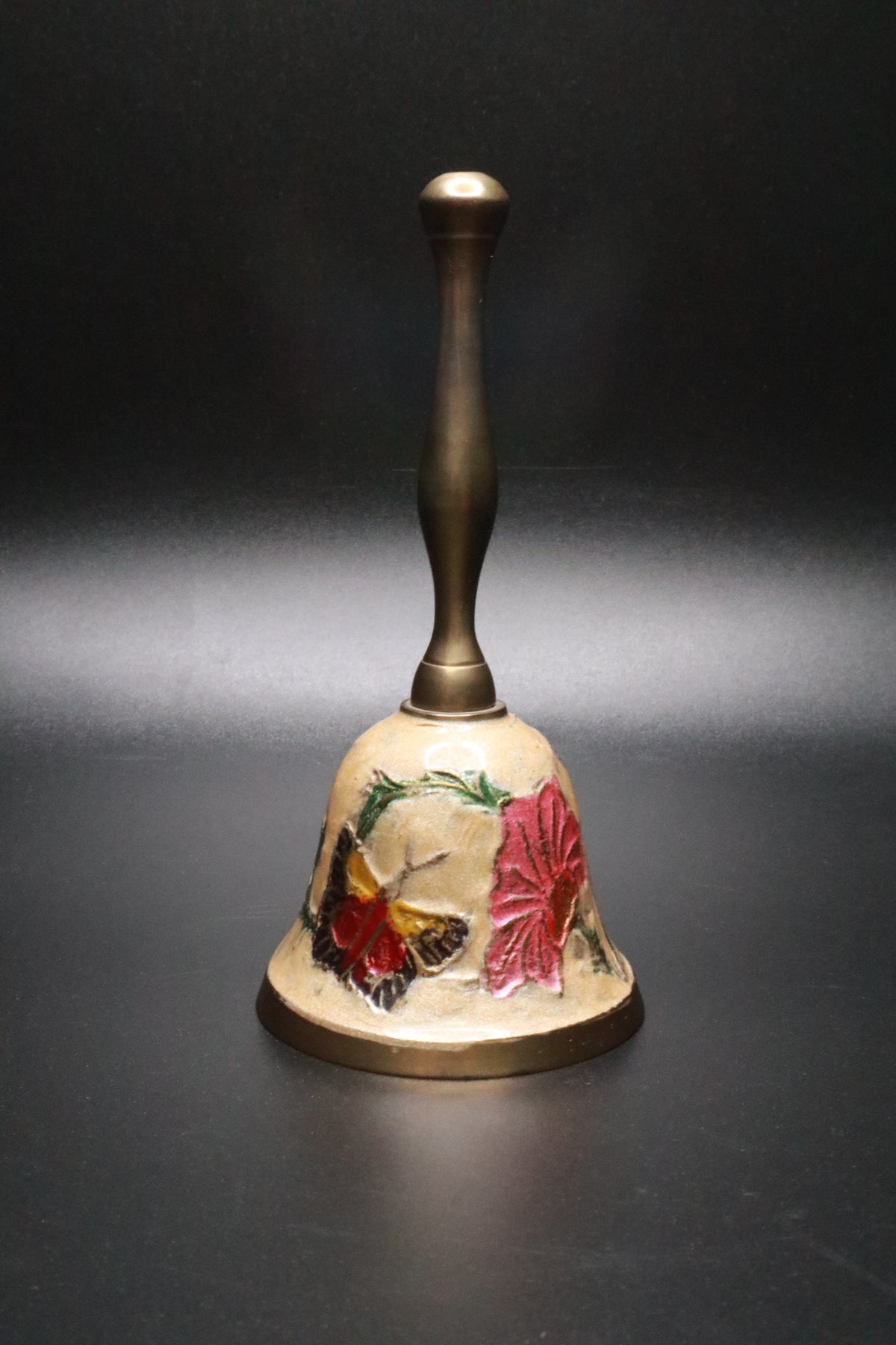 VINTAGE BRASS CLOISONNE ENAMEL BUTTERFLY BELL