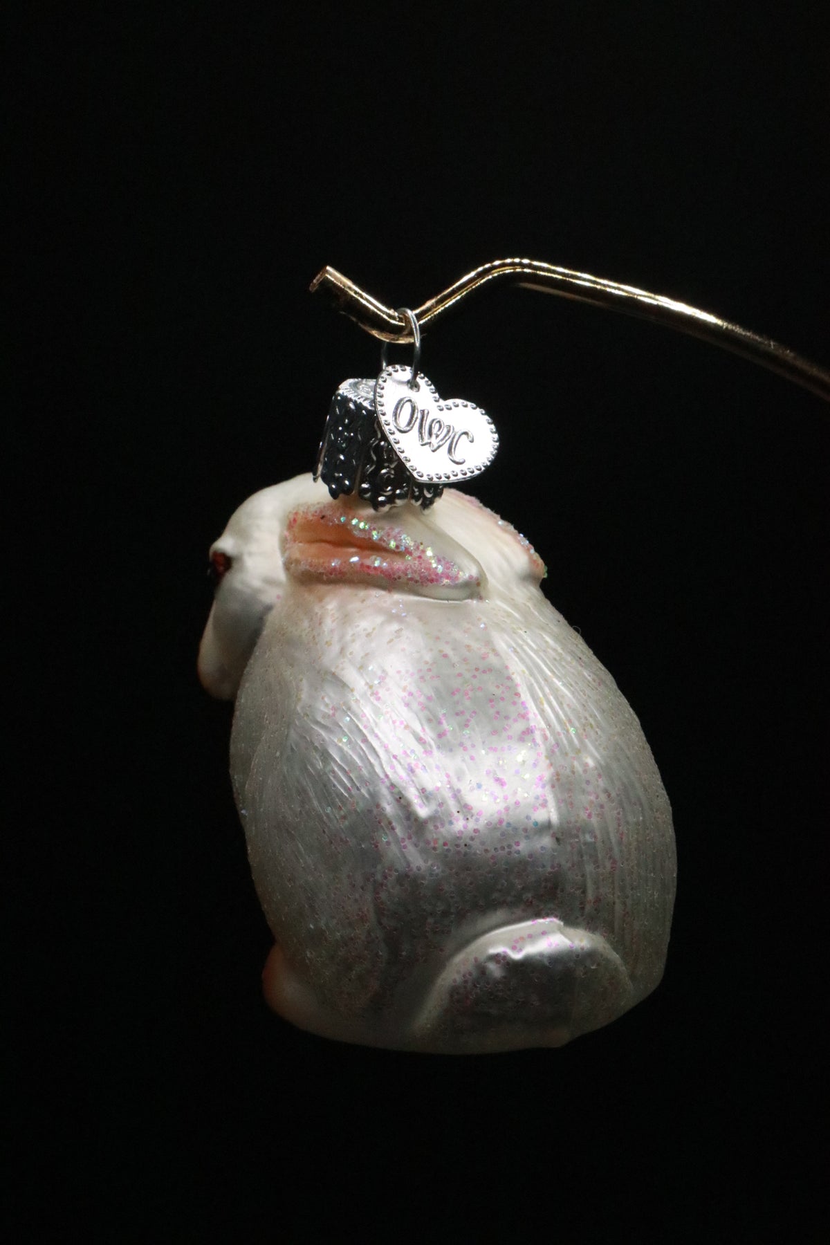 VINTAGE OLD WORLD CHRISTMAS COTTON TAIL BUNNY BLOWN GLASS ORNAMENT
