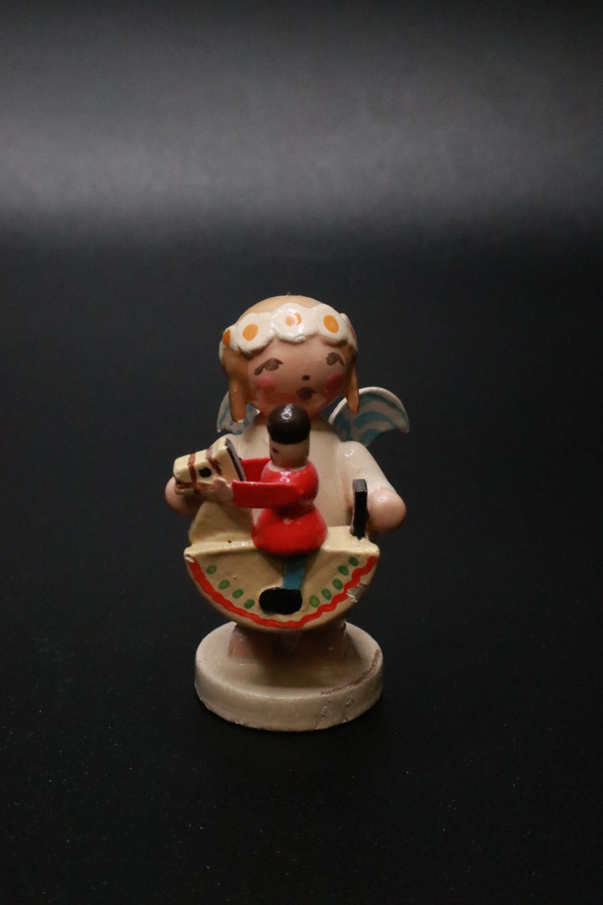 WENDT AND KüHN GERMAN "MARGUERITE ANGEL" FIGURINE "ROCKING HORSE"