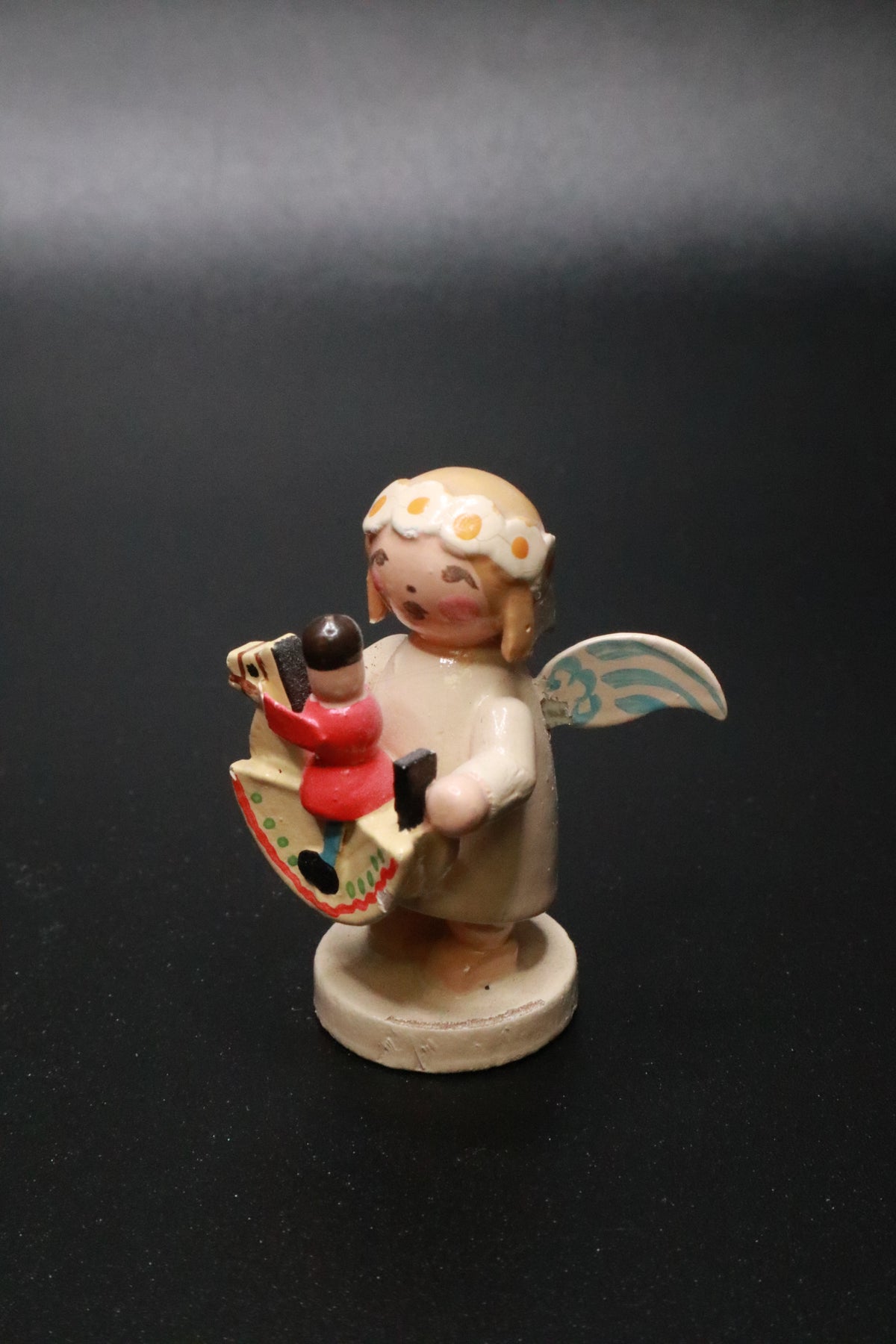 WENDT AND KüHN GERMAN "MARGUERITE ANGEL" FIGURINE "ROCKING HORSE"