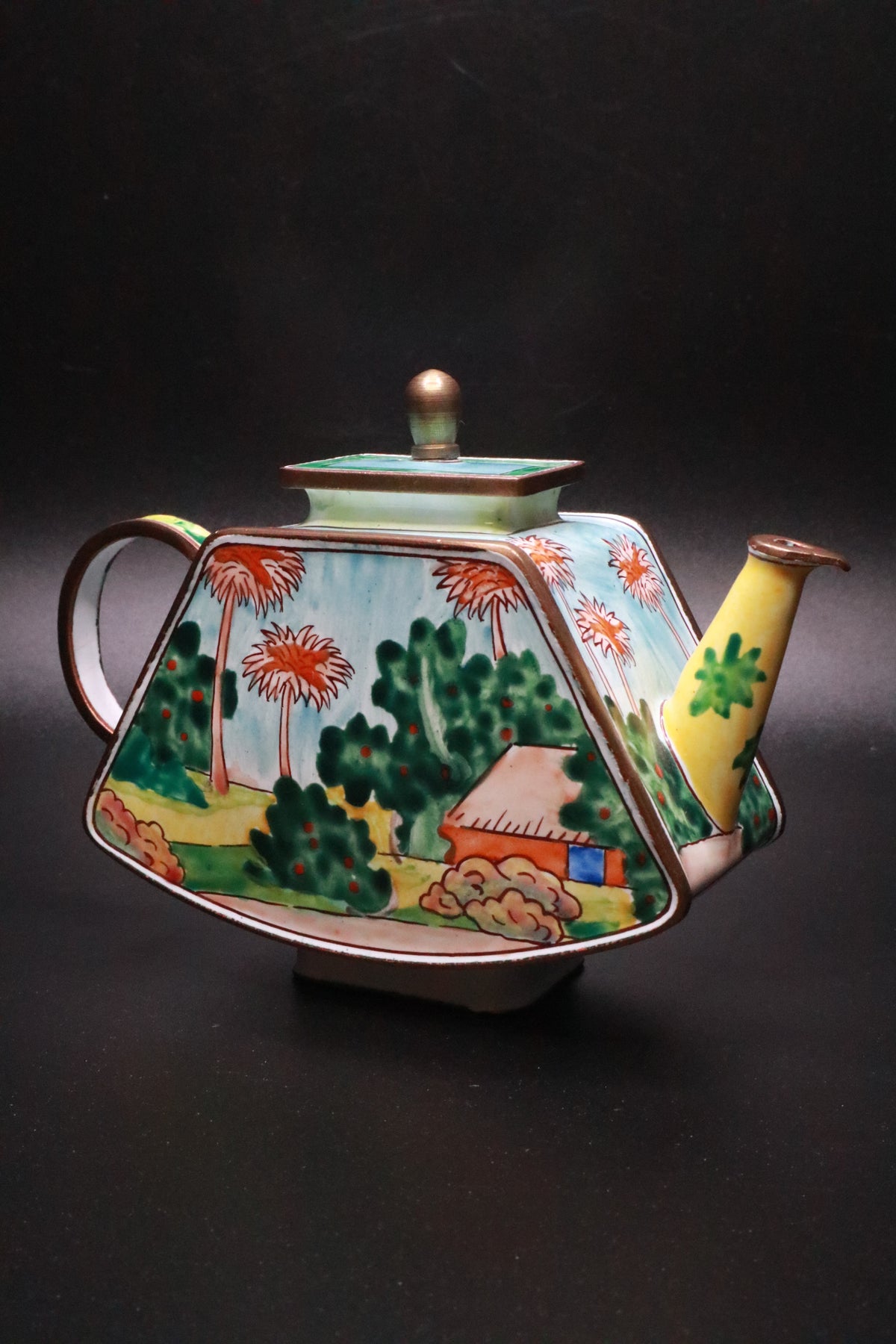 KELVIN CHEN 2001 ENAMELED TEAPOT FEATURING CLAUDE MONET'S "GARDEN AT SAINTE ADRESSE"