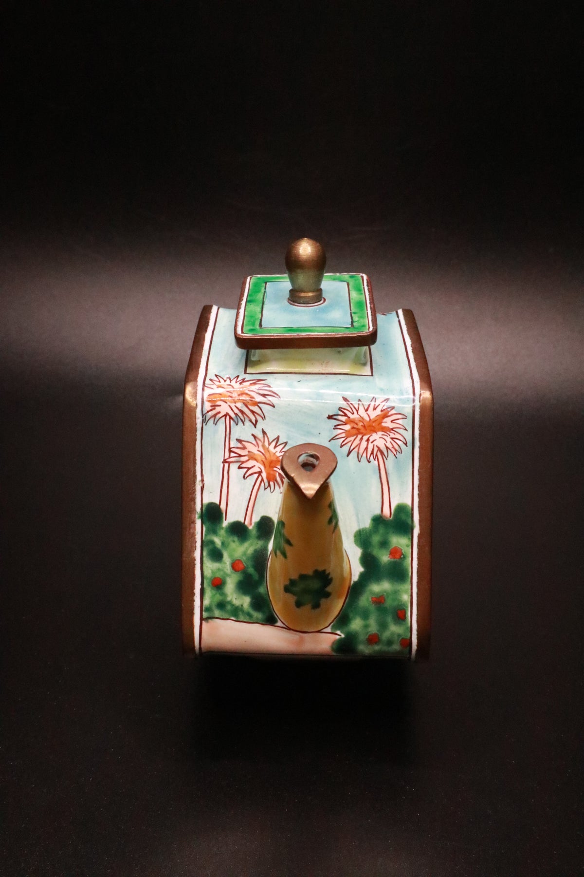 KELVIN CHEN 2001 ENAMELED TEAPOT FEATURING CLAUDE MONET'S "GARDEN AT SAINTE ADRESSE"