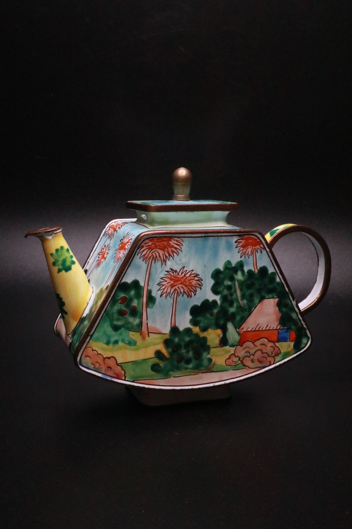 KELVIN CHEN 2001 ENAMELED TEAPOT FEATURING CLAUDE MONET'S "GARDEN AT SAINTE ADRESSE"