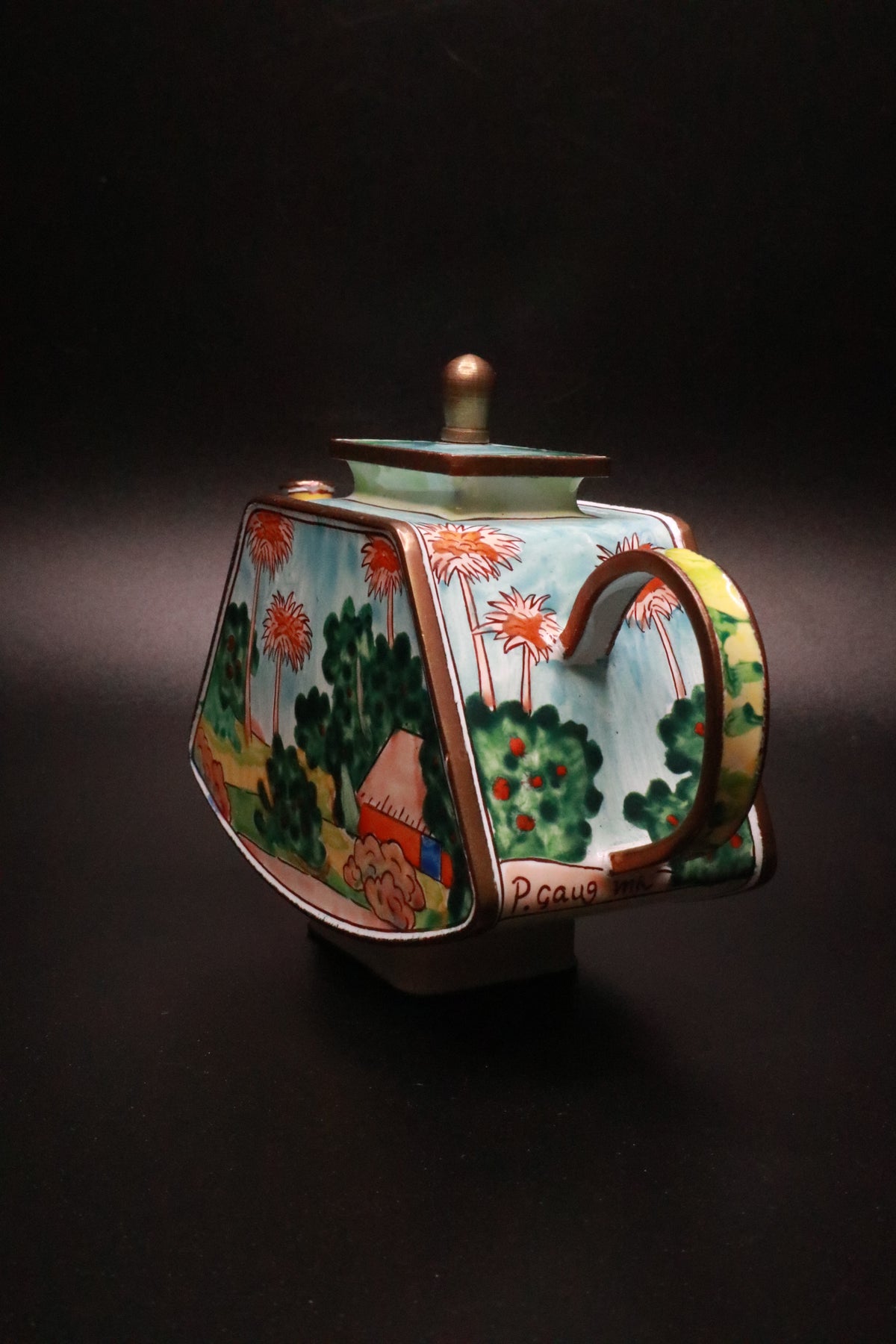 KELVIN CHEN 2001 ENAMELED TEAPOT FEATURING CLAUDE MONET'S "GARDEN AT SAINTE ADRESSE"