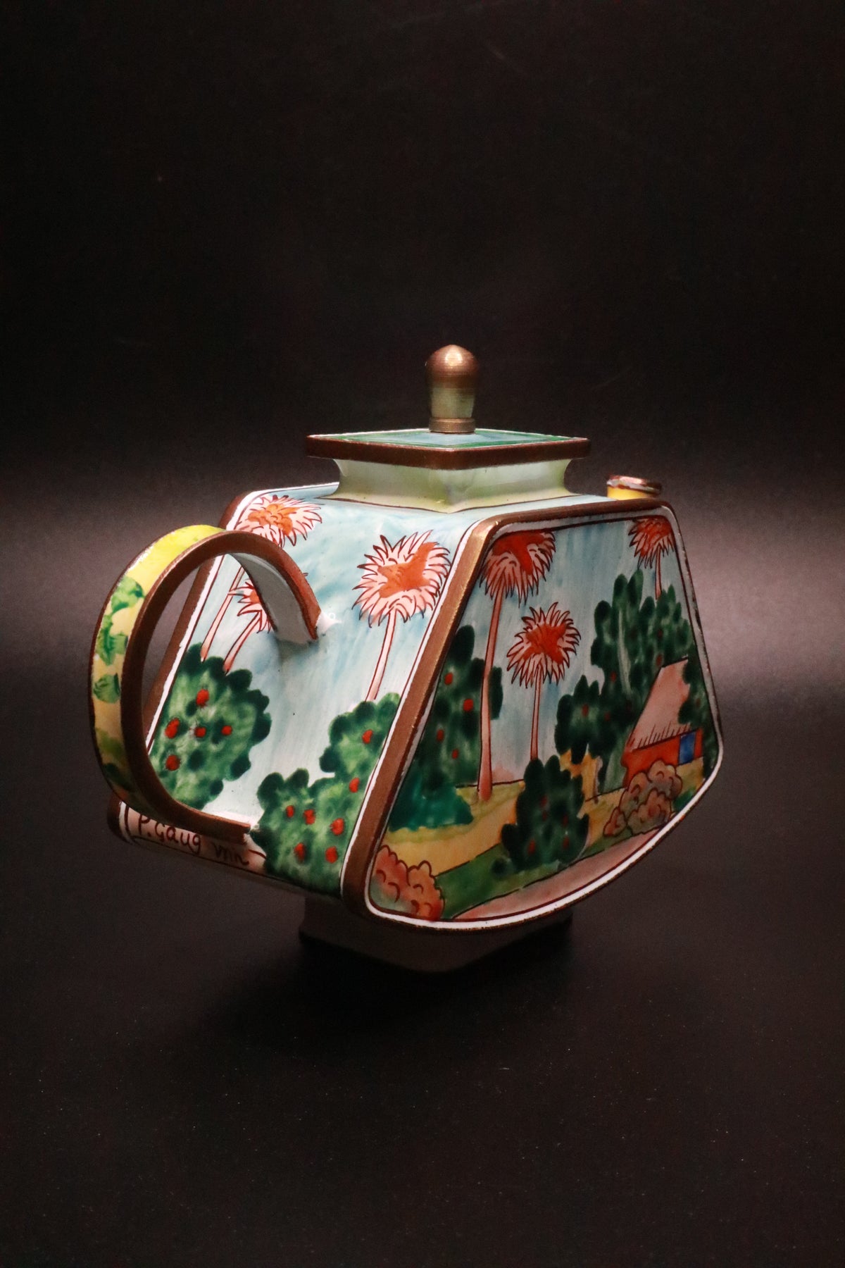 KELVIN CHEN 2001 ENAMELED TEAPOT FEATURING CLAUDE MONET'S "GARDEN AT SAINTE ADRESSE"