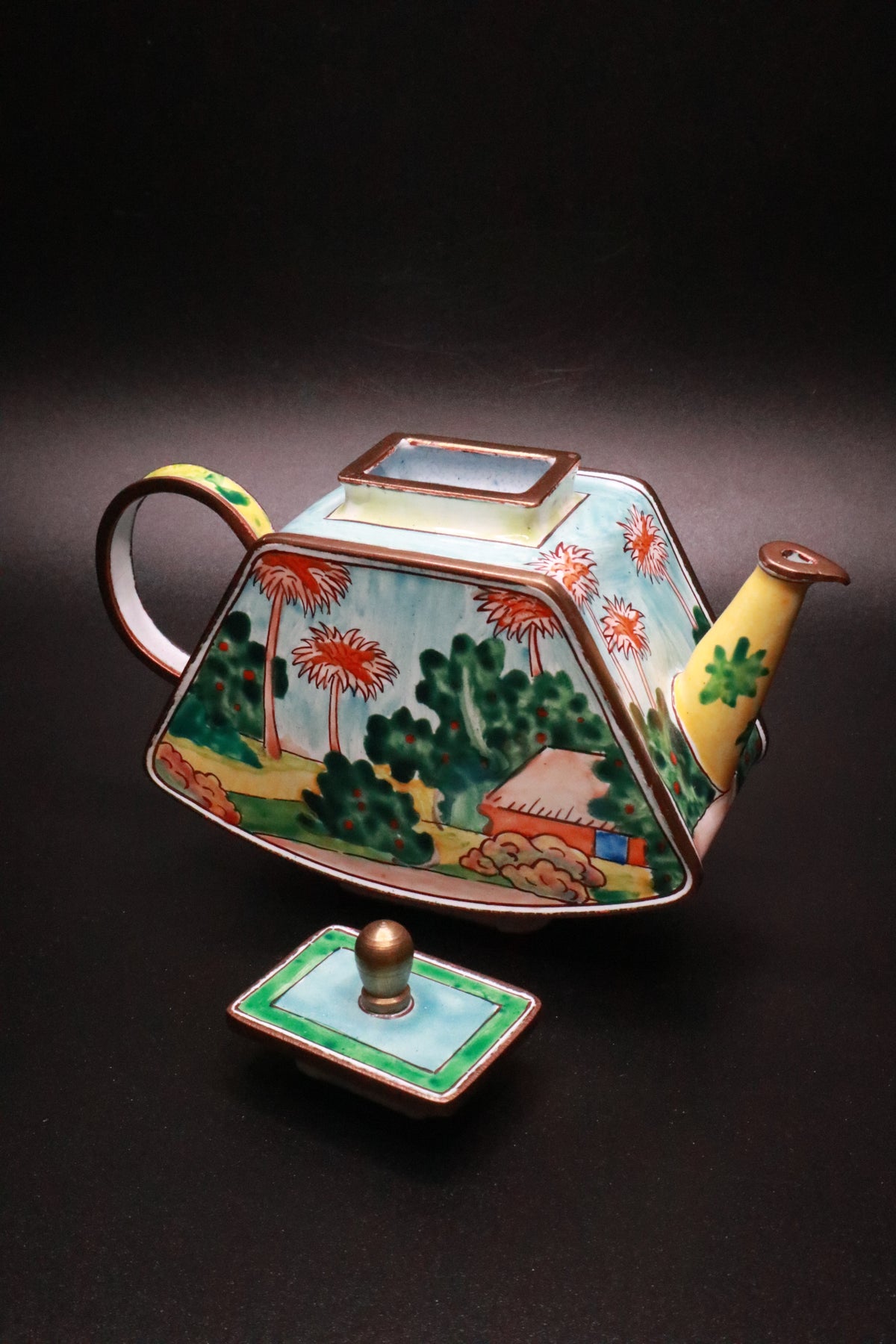 KELVIN CHEN 2001 ENAMELED TEAPOT FEATURING CLAUDE MONET'S "GARDEN AT SAINTE ADRESSE"