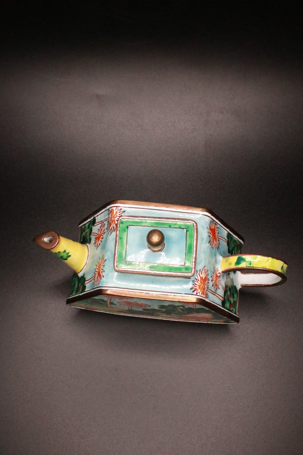 KELVIN CHEN 2001 ENAMELED TEAPOT FEATURING CLAUDE MONET'S "GARDEN AT SAINTE ADRESSE"