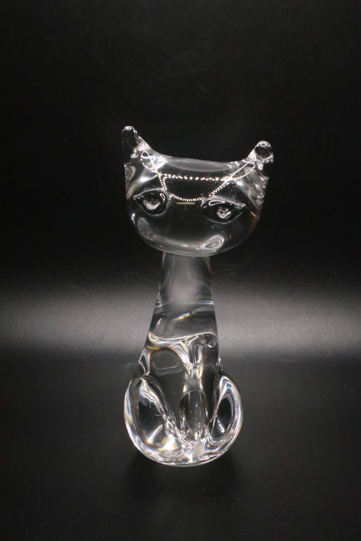 VINTAGE HAND BLOWN CLEAR GLASS ART CAT FIGURINE