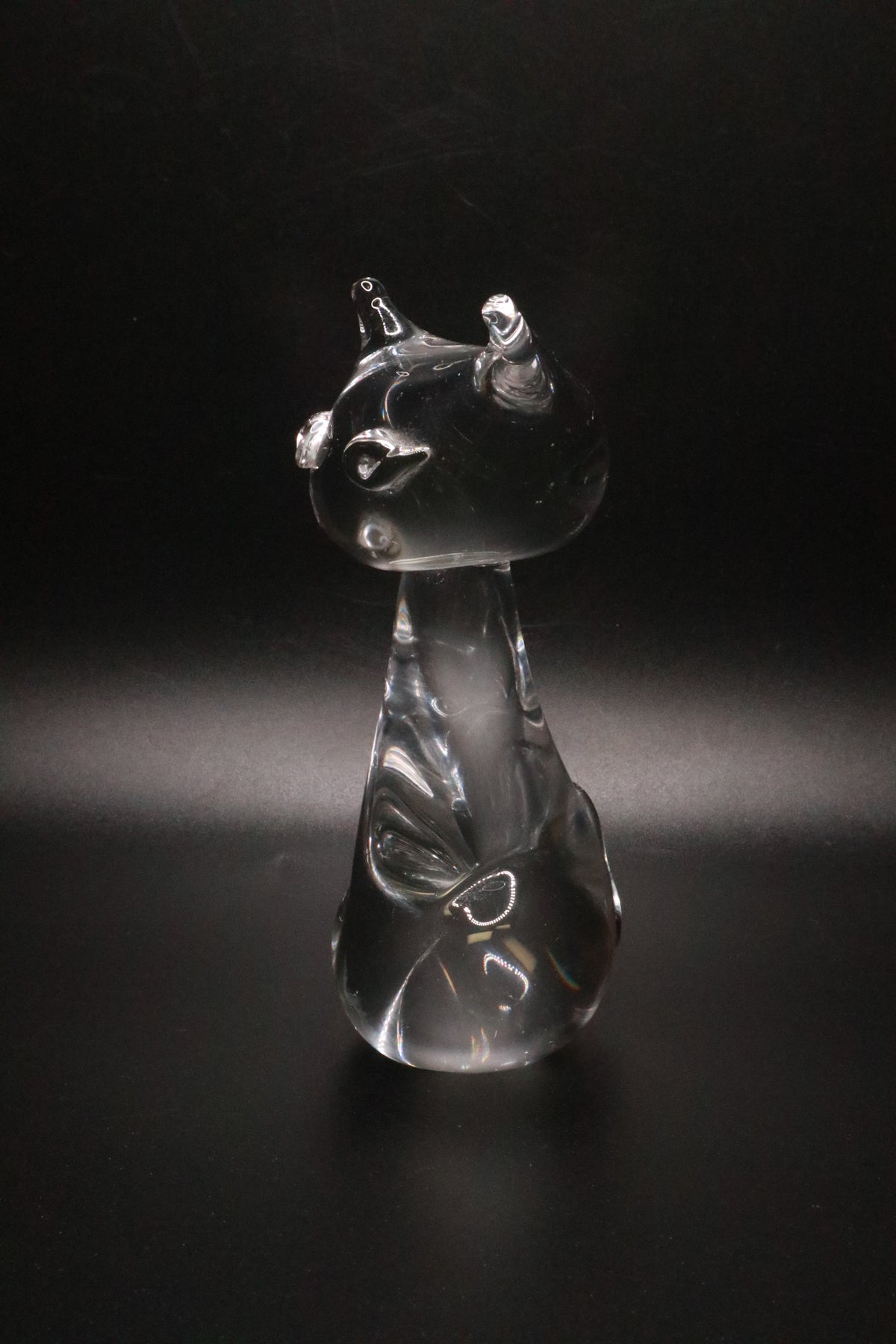 VINTAGE HAND BLOWN CLEAR GLASS ART CAT FIGURINE