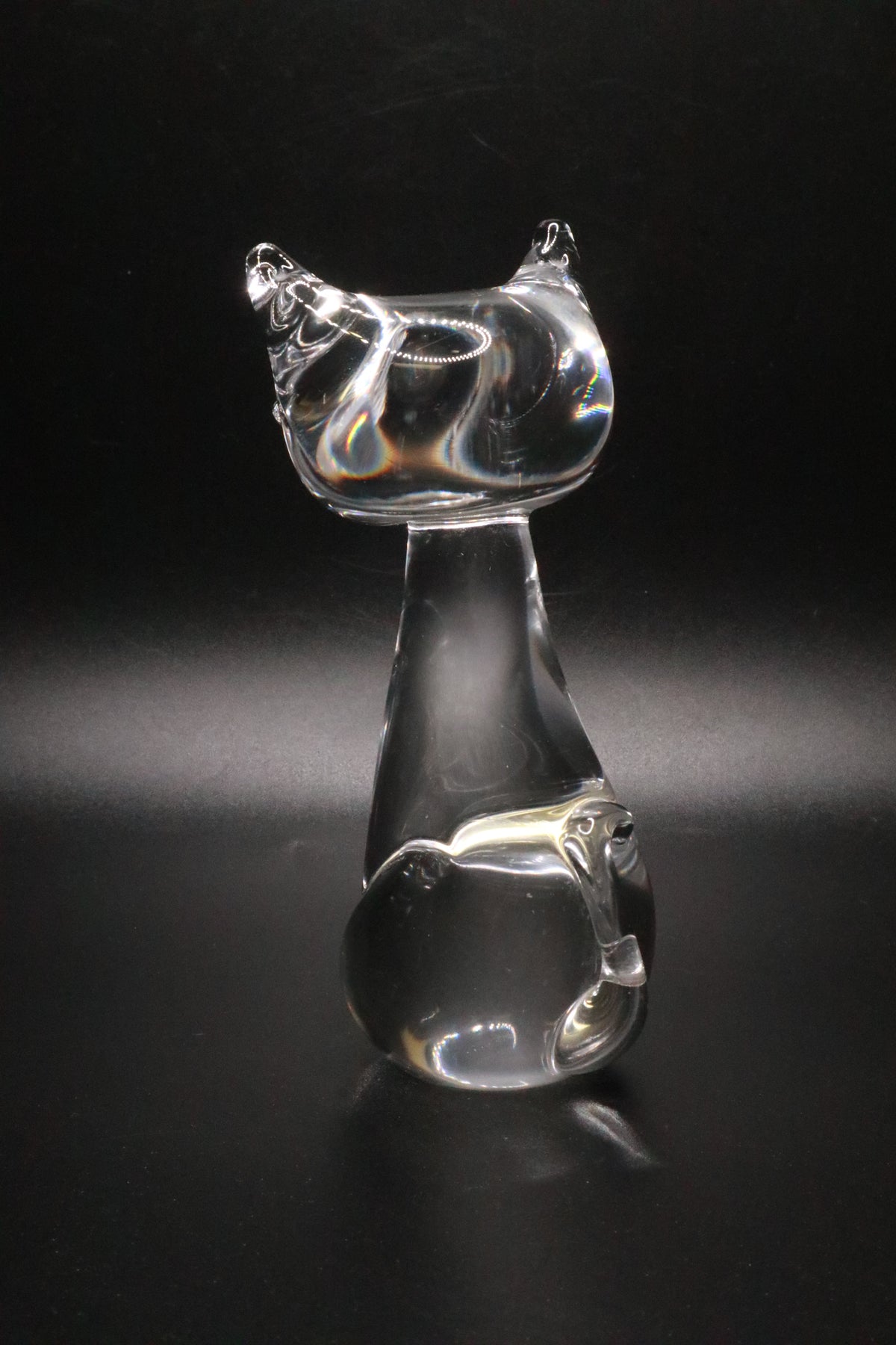VINTAGE HAND BLOWN CLEAR GLASS ART CAT FIGURINE