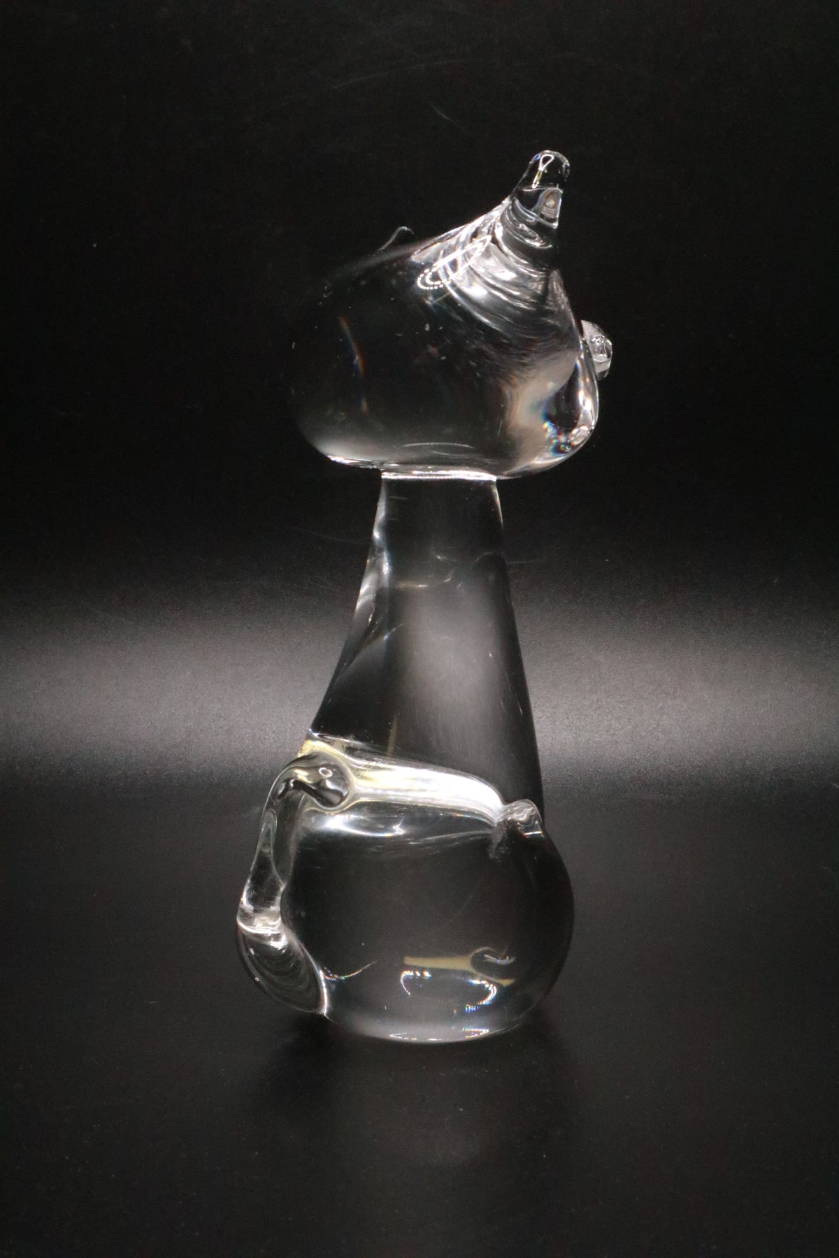 VINTAGE HAND BLOWN CLEAR GLASS ART CAT FIGURINE