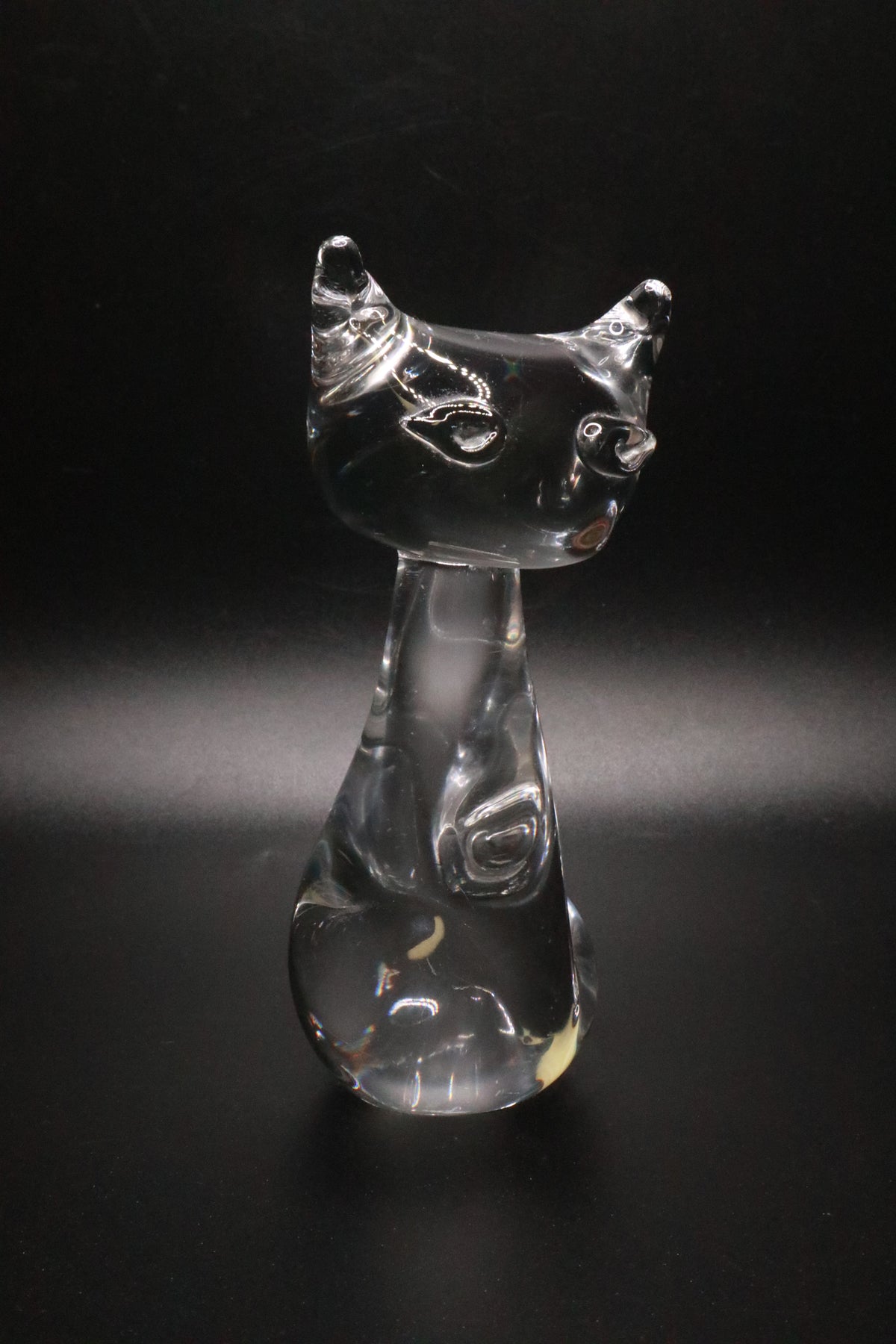 VINTAGE HAND BLOWN CLEAR GLASS ART CAT FIGURINE
