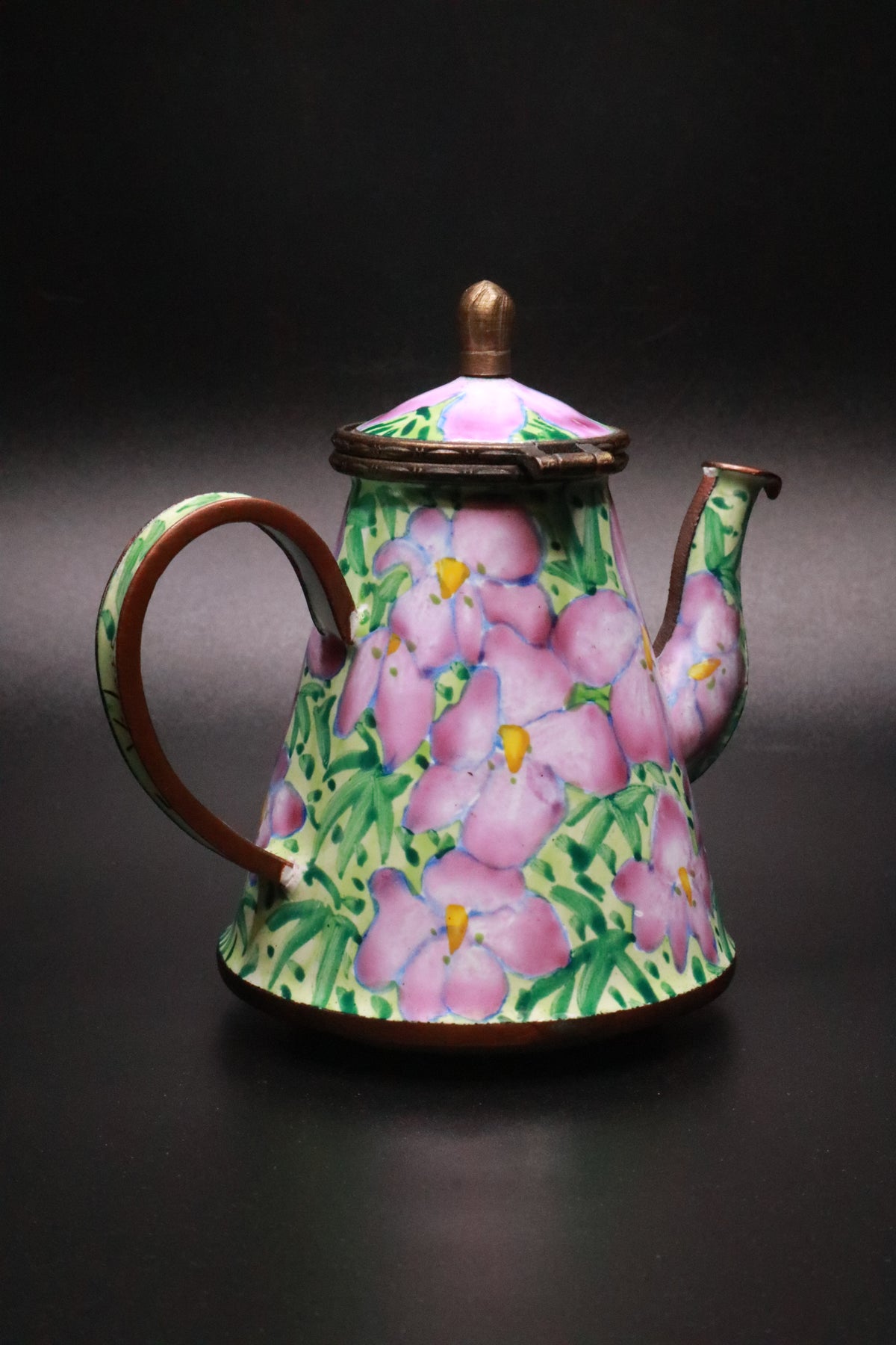 KELVIN CHEN 2000 NO 92 ENAMELED MINIATURE TEAPOT "BIRD-FOOT VIOLETS"