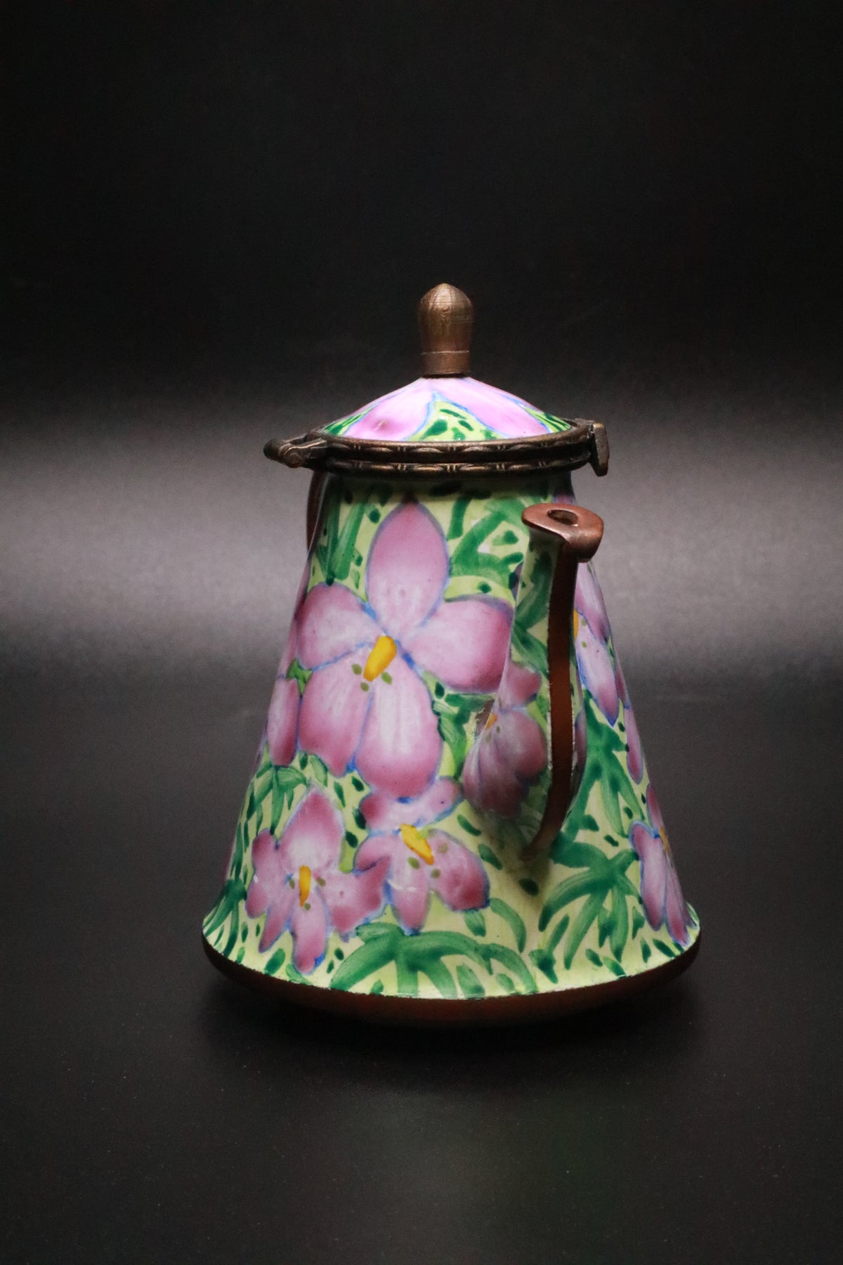 KELVIN CHEN 2000 NO 92 ENAMELED MINIATURE TEAPOT "BIRD-FOOT VIOLETS"
