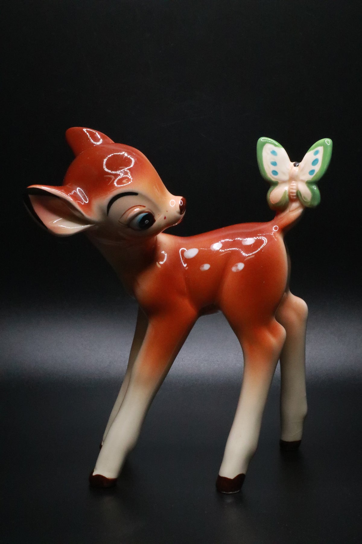 VINTAGE WALT DISNEY PRODUCTIONS JAPAN BAMBI WITH BUTTERFLY CERAMIC FIGURINE