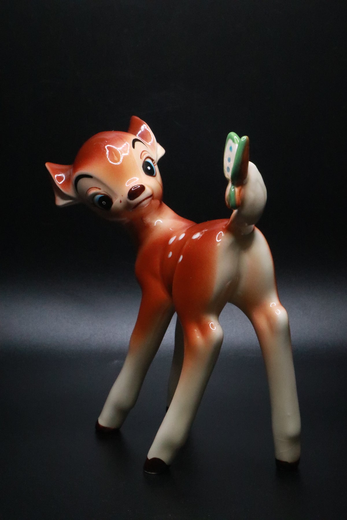 VINTAGE WALT DISNEY PRODUCTIONS JAPAN BAMBI WITH BUTTERFLY CERAMIC FIGURINE