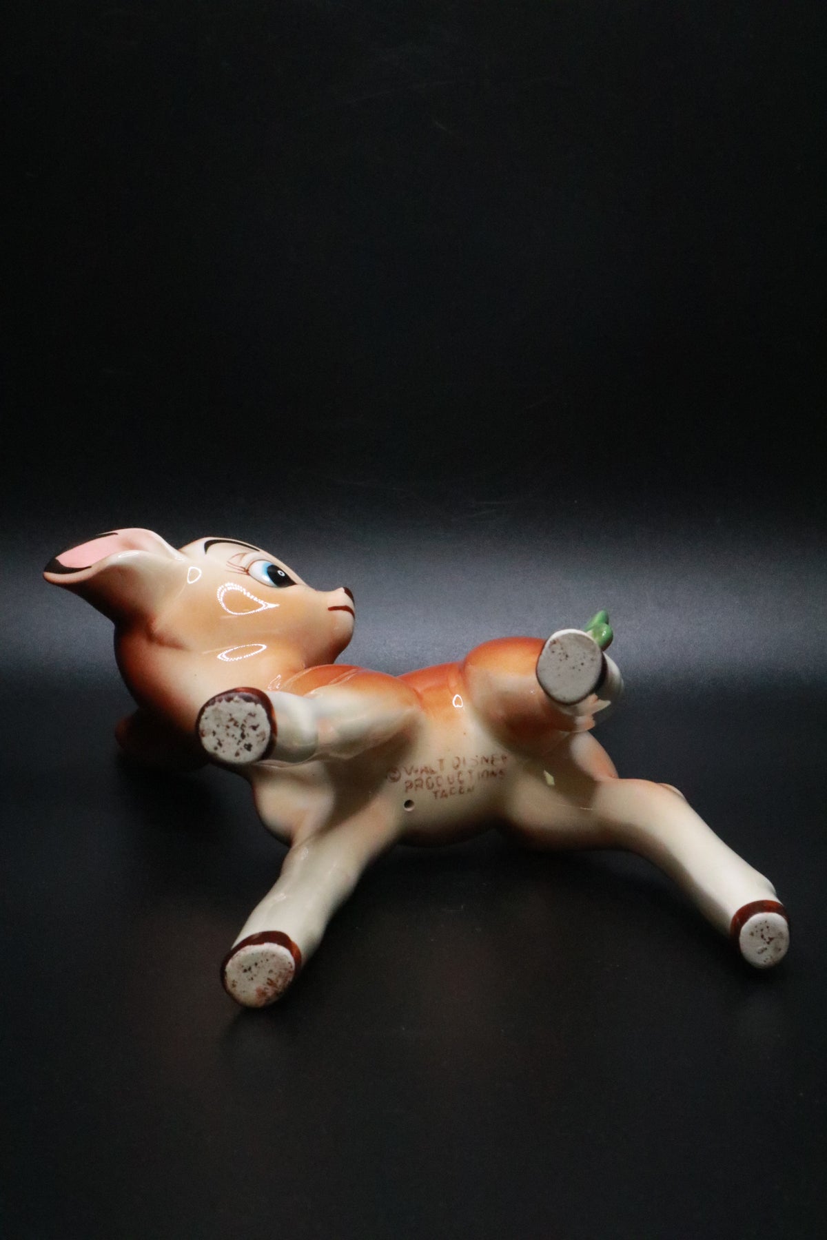 VINTAGE WALT DISNEY PRODUCTIONS JAPAN BAMBI WITH BUTTERFLY CERAMIC FIGURINE