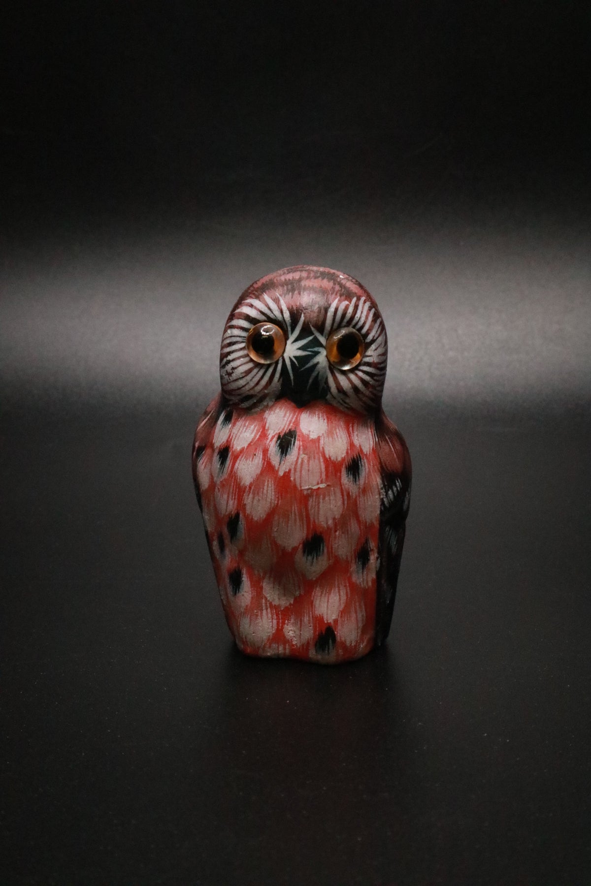 VINTAGE HAND PAINTED WOODEN OWL FIGURINE