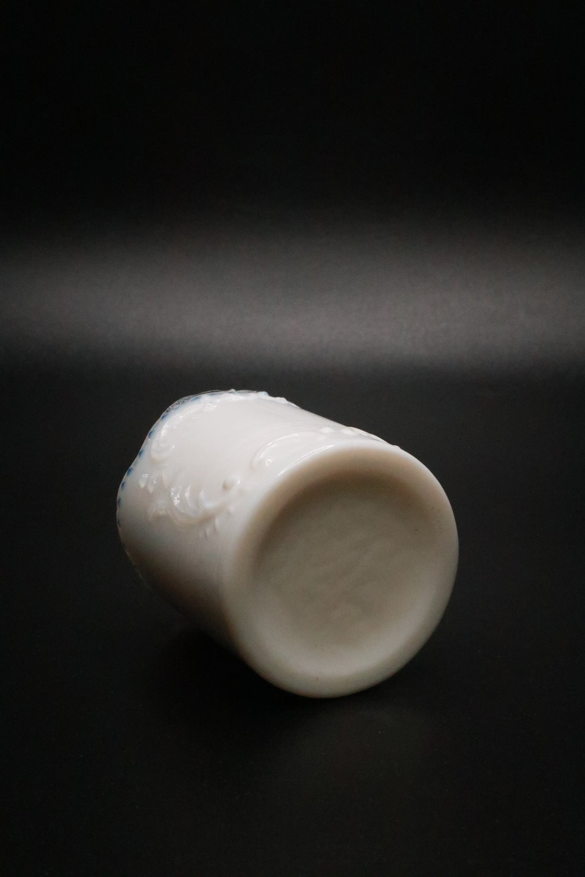 VINTAGE OPALINE MILK GLASS SCROLL DESIGN TOOTHPICK HOLDER