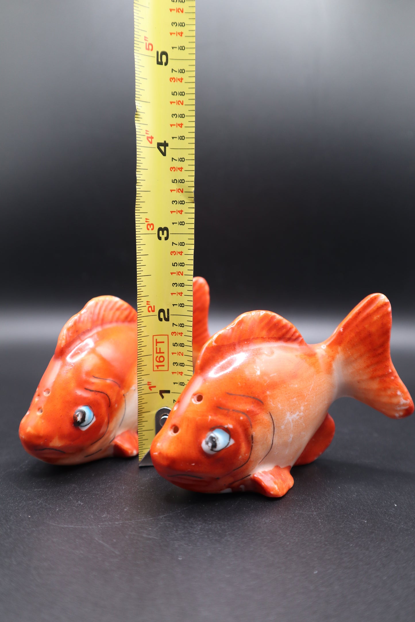 VINTAGE SALT AND PEPPER ORANGE GOLDFISH SHAKERS