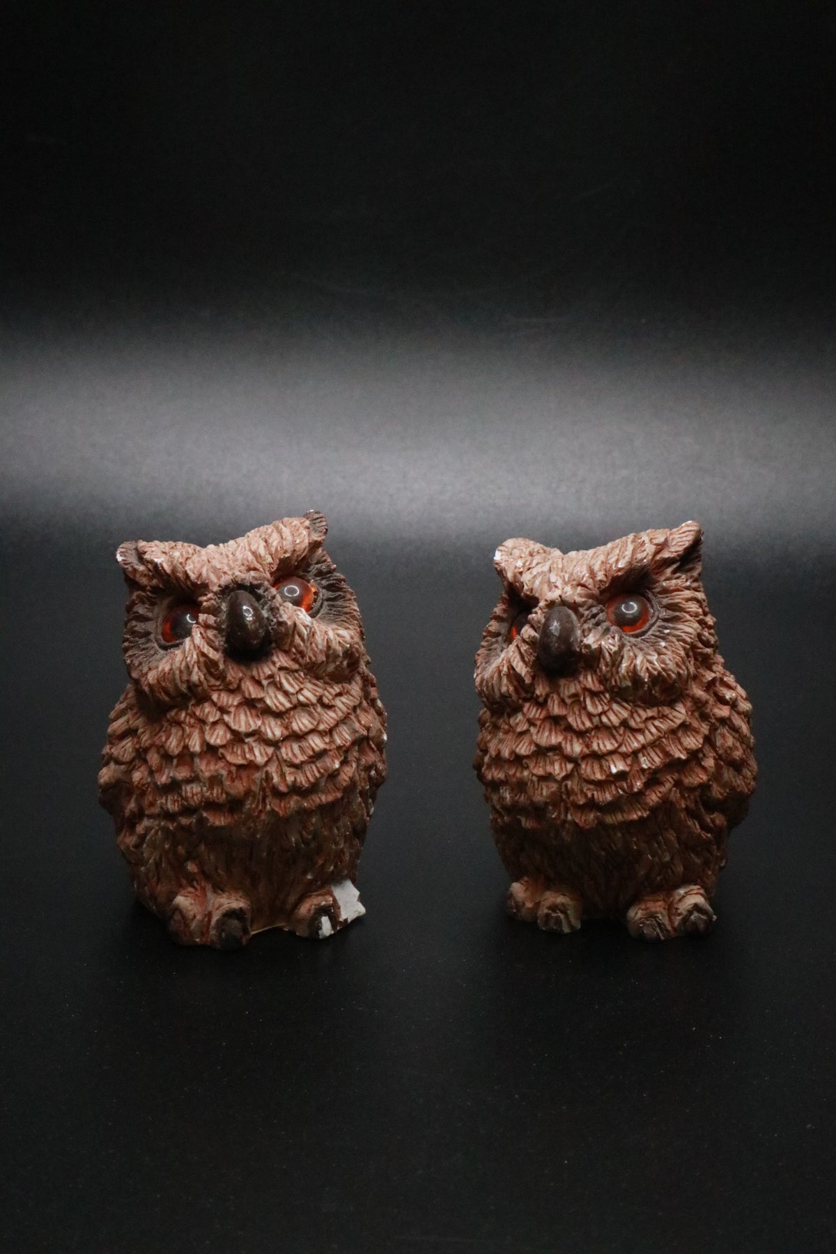 VINTAGE STONE CRITTER LITTLES USA OWL FIGURINES (AS IS) SET OF 2