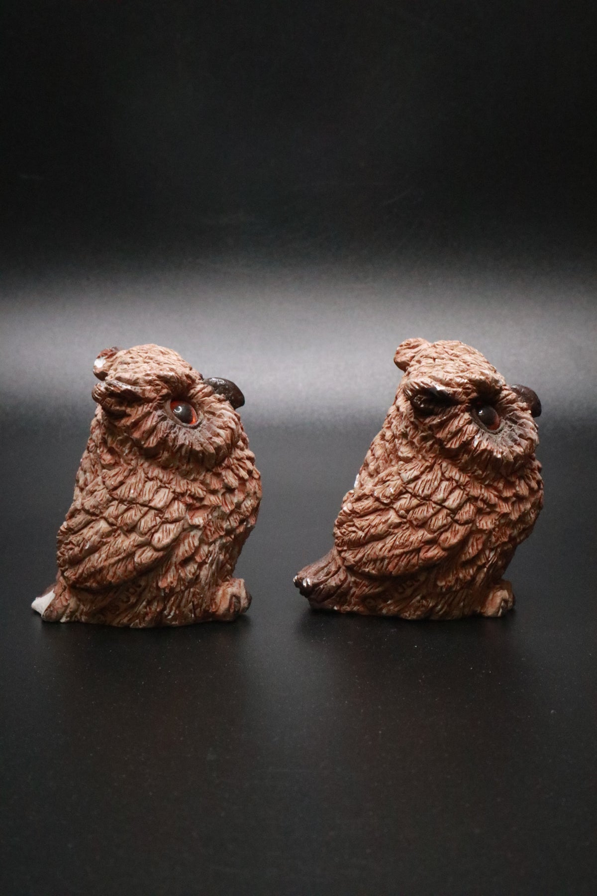 VINTAGE STONE CRITTER LITTLES USA OWL FIGURINES (AS IS) SET OF 2
