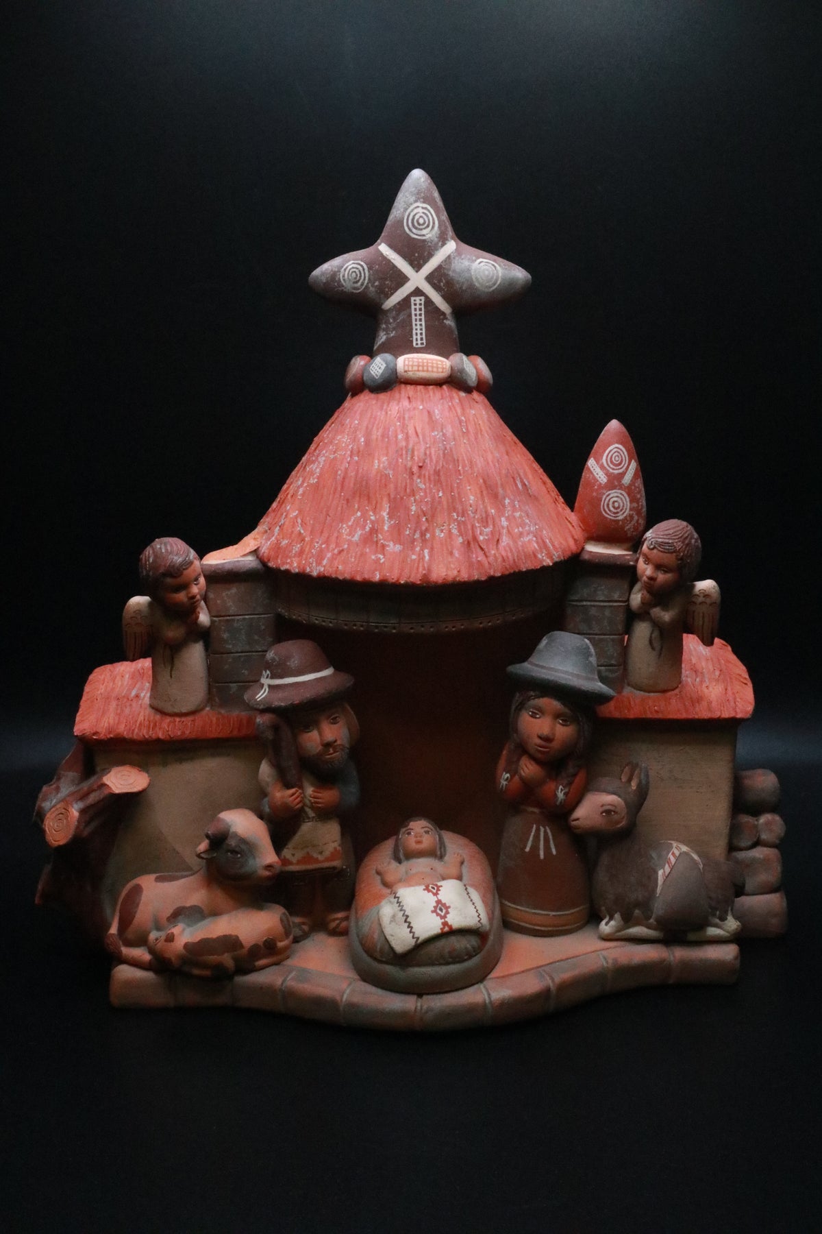VINTAGE HAND CRAFTED ANDEAN TERRACOTA NATIVITY SCENCE (AS IS)