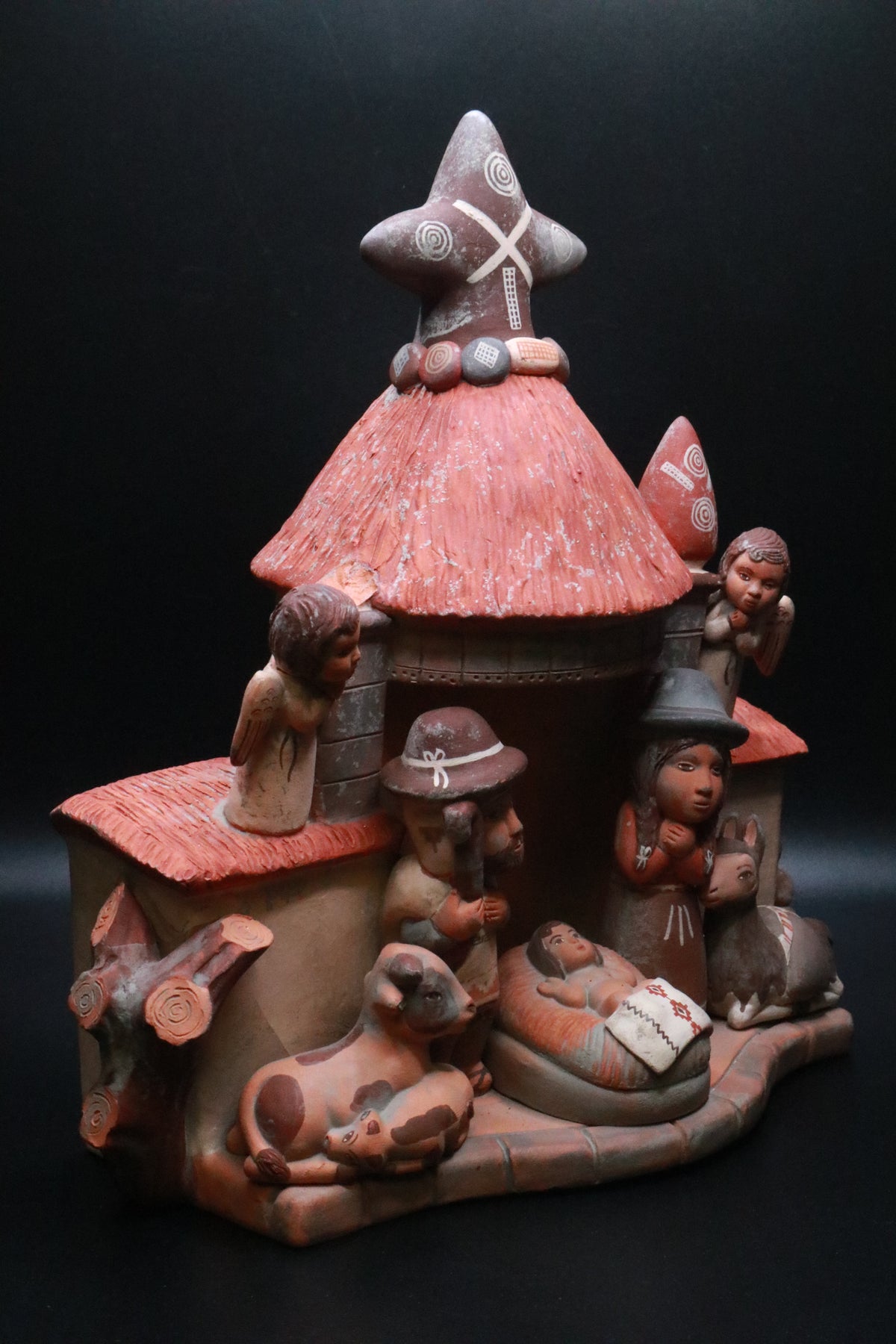 VINTAGE HAND CRAFTED ANDEAN TERRACOTA NATIVITY SCENCE (AS IS)