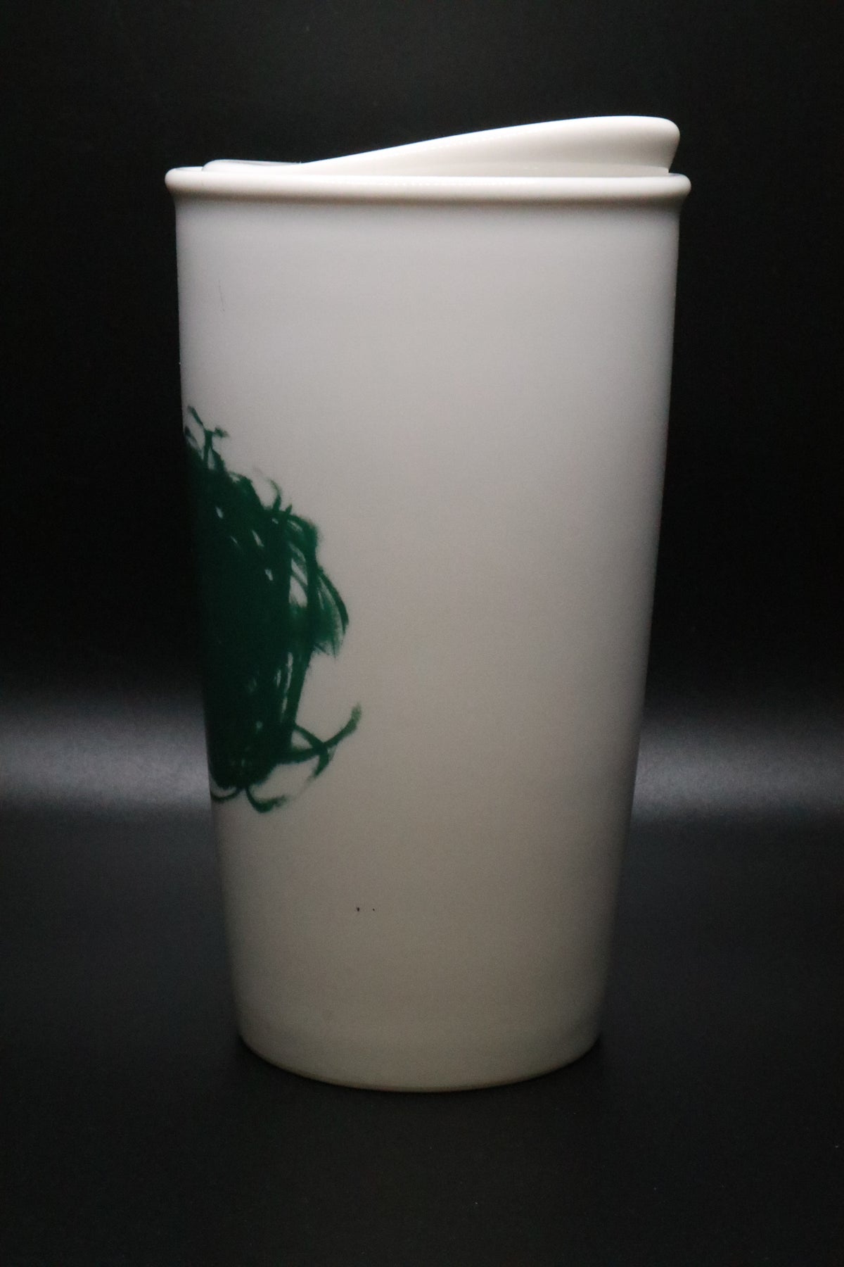 STARBUCKS 2015 CERAMIC TUMBLER WITH LID DOT COLLECTION "GREEN FINGER PAINT BOY"