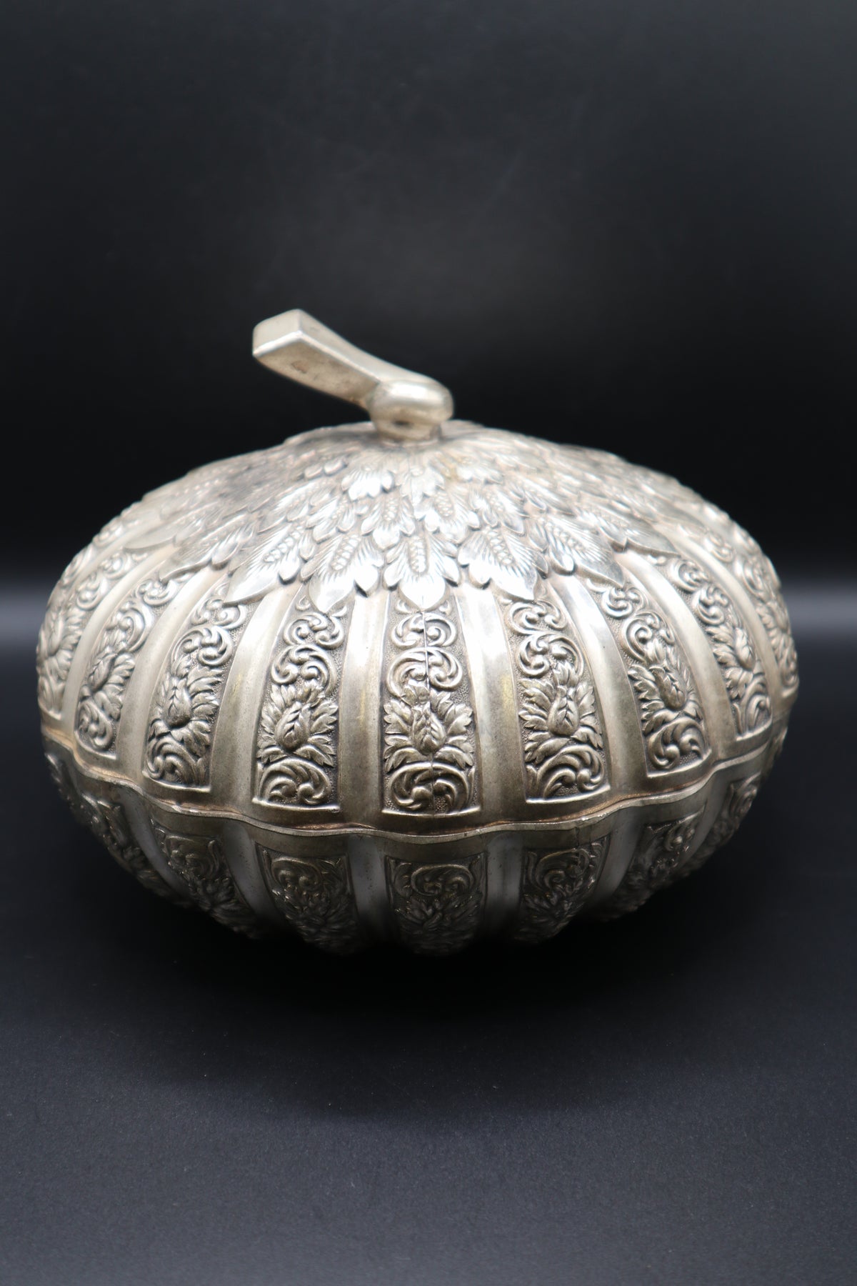 VINTAGE JAPAN SILVER PLATED PUMPKIN CANDY DISH