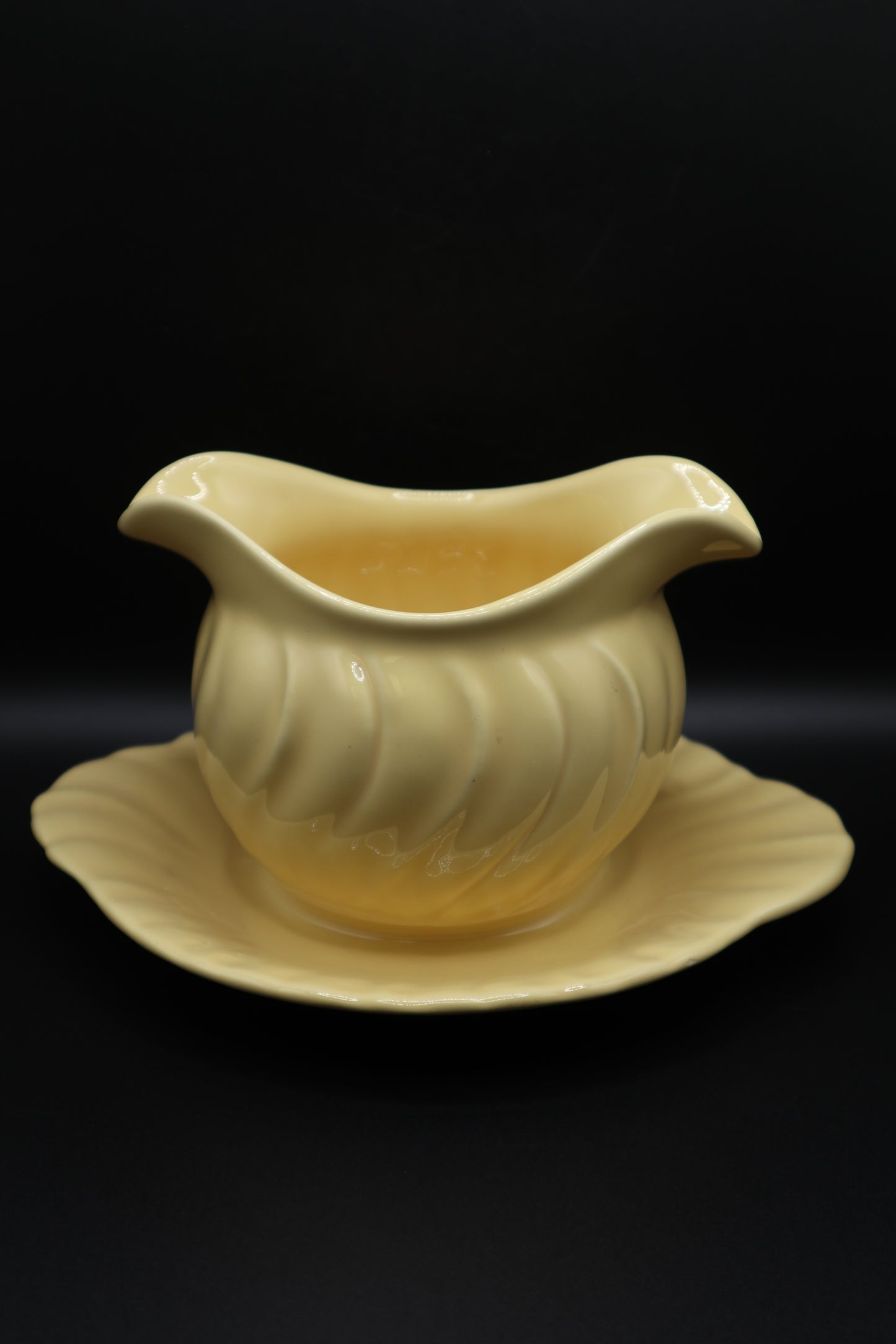 FRANCISCAN CORONADO GLOSSY YELLOW GRAY BOWL WITH ATTACHED UNDER PLATE