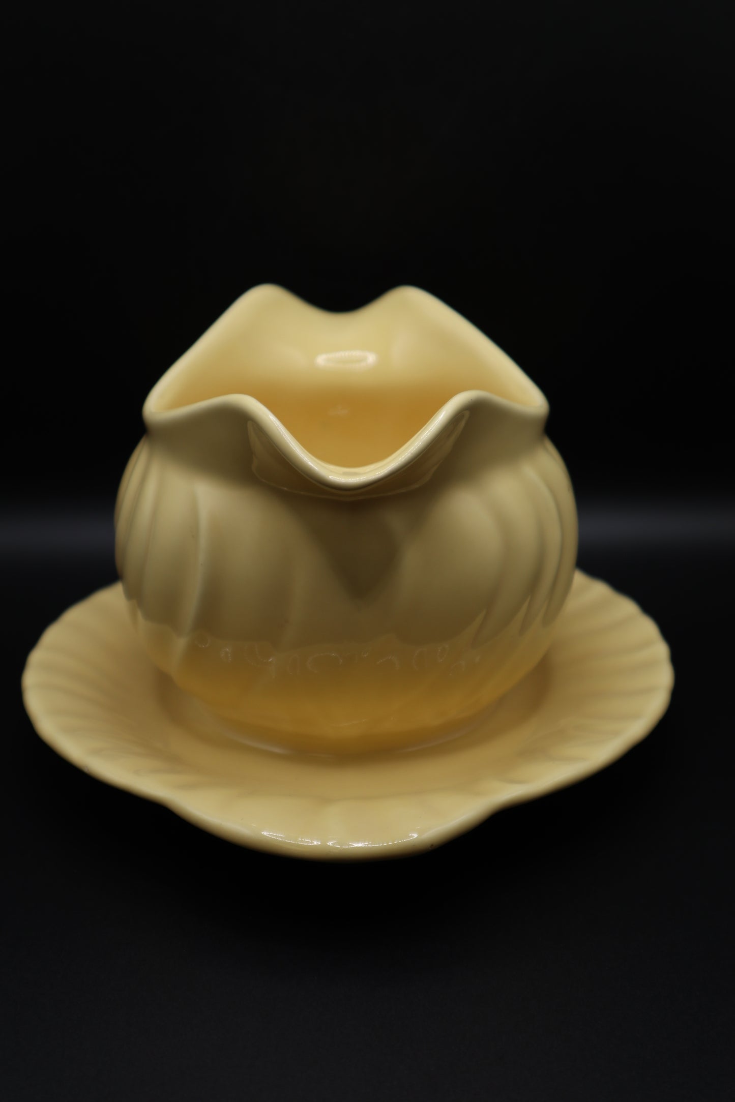FRANCISCAN CORONADO GLOSSY YELLOW GRAY BOWL WITH ATTACHED UNDER PLATE