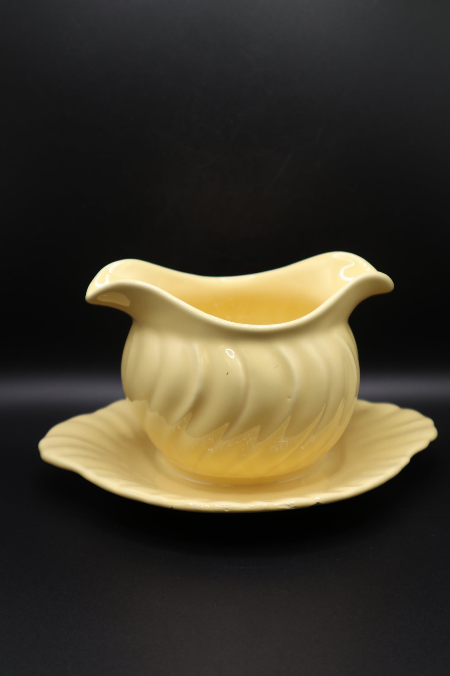 FRANCISCAN CORONADO GLOSSY YELLOW GRAY BOWL WITH ATTACHED UNDER PLATE