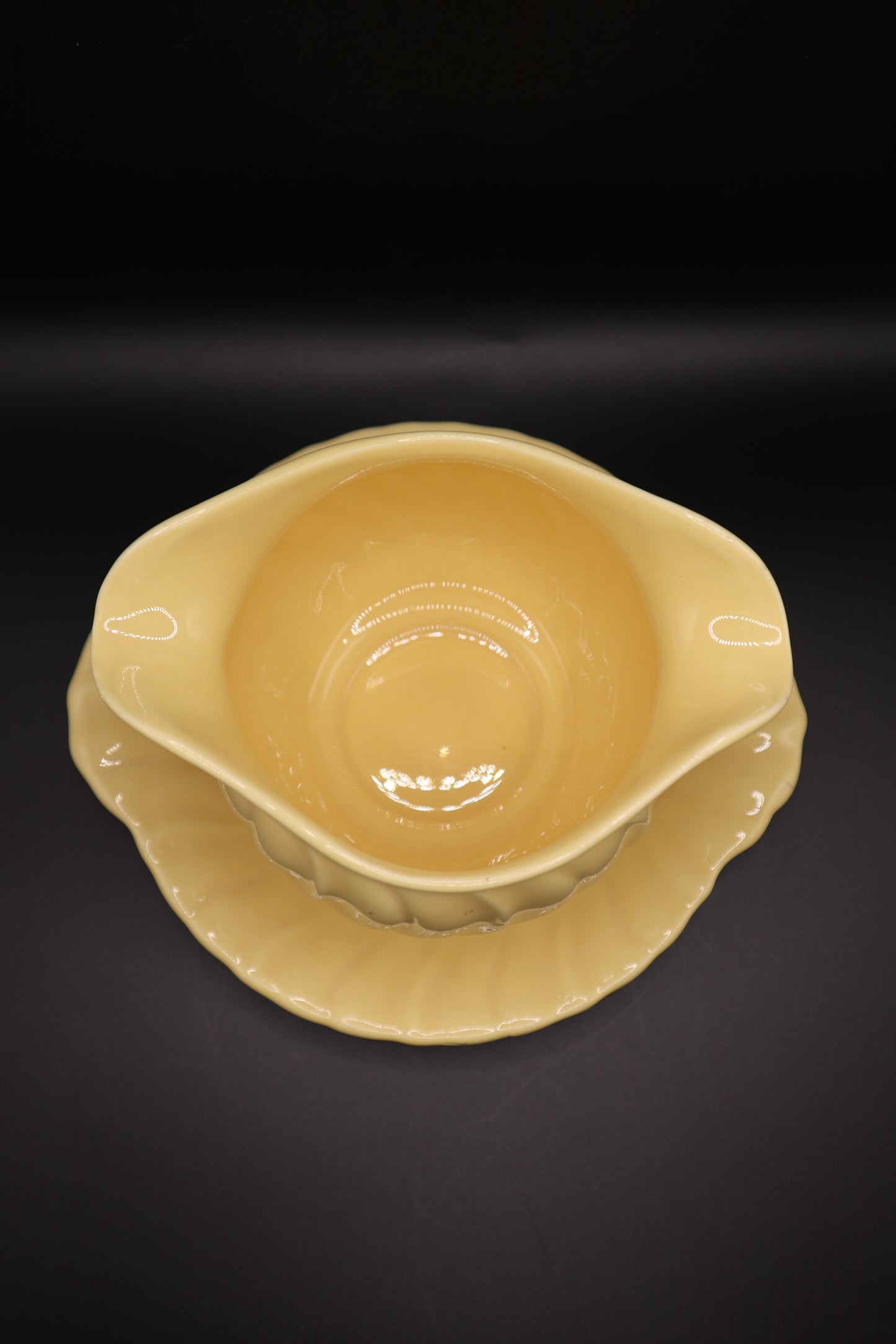 FRANCISCAN CORONADO GLOSSY YELLOW GRAY BOWL WITH ATTACHED UNDER PLATE