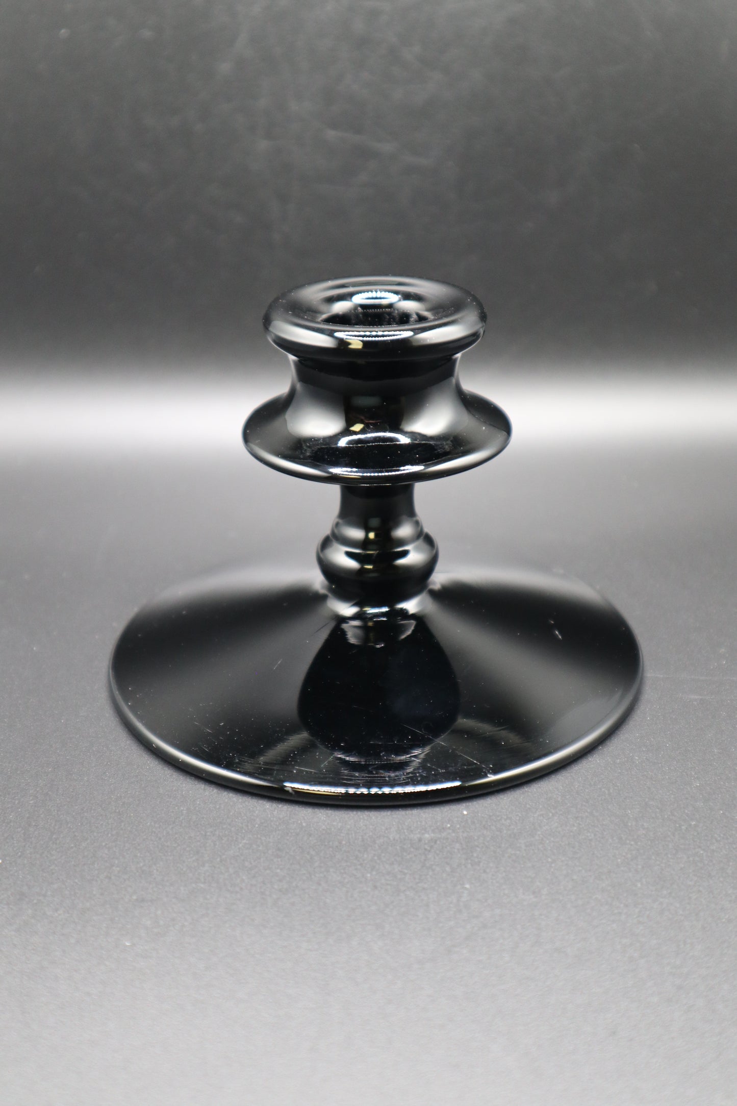 VINTAGE BLACK GLASS CANDLESTICK HOLDER